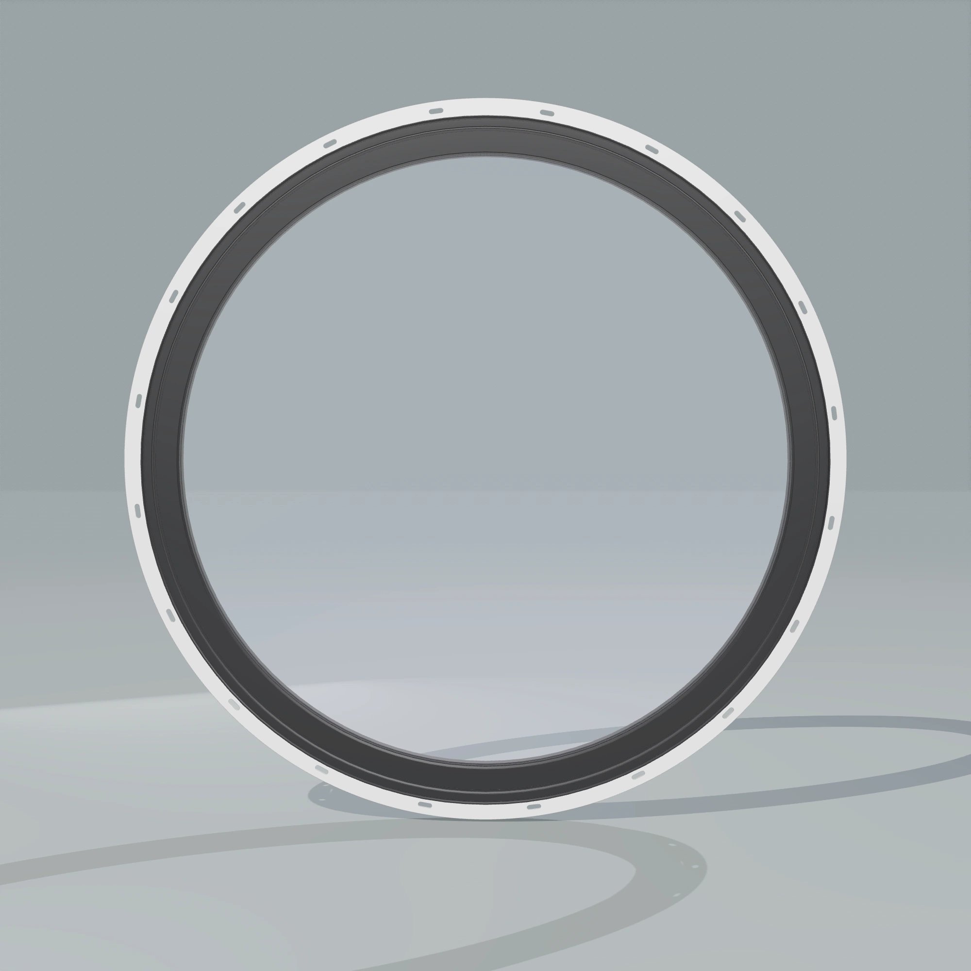 Straight exterior view of the 36 × 36 inch circle, black exterior / black interior, with nailing flange