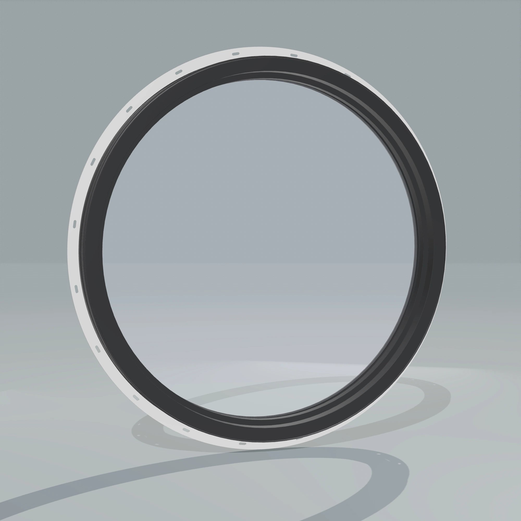 Angled interior view of the 36 × 36 inch circle, black exterior / black interior, with nailing flange