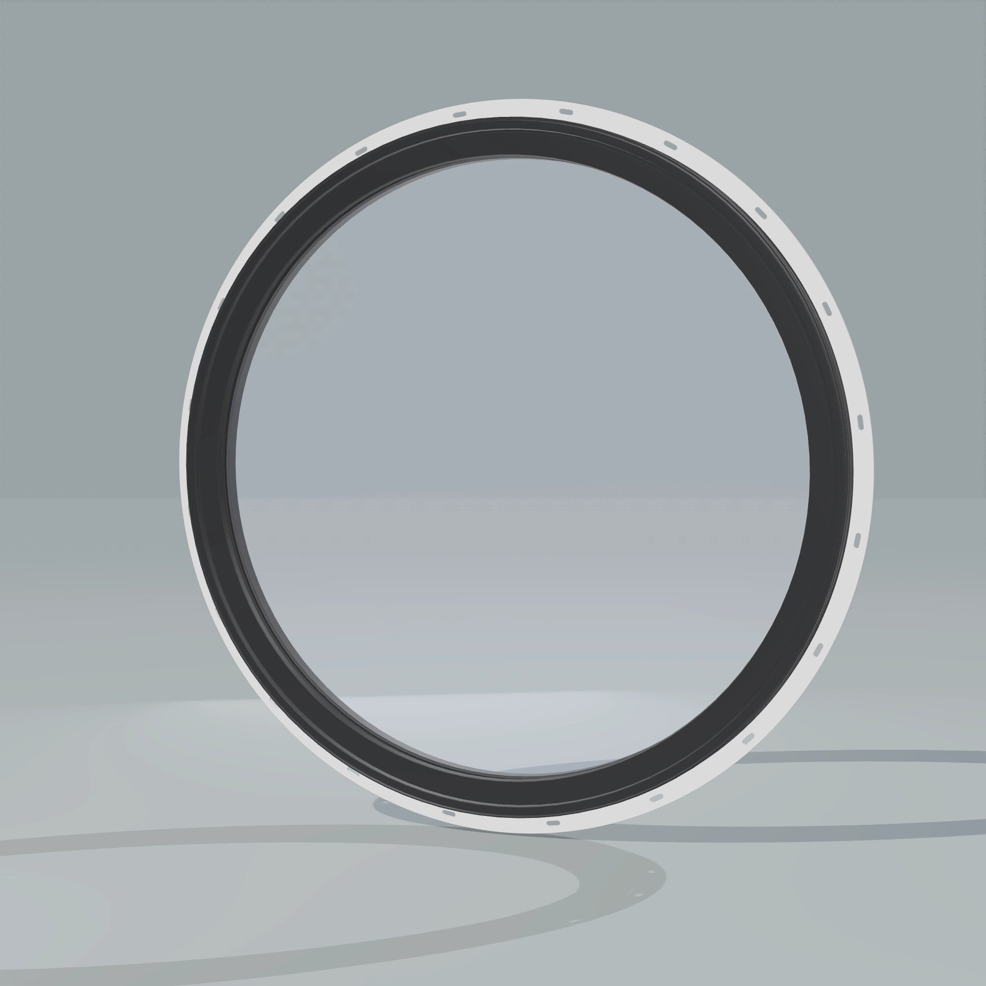 Opposite exterior angle of the 36 × 36 inch circle, black exterior / black interior, with nailing flange