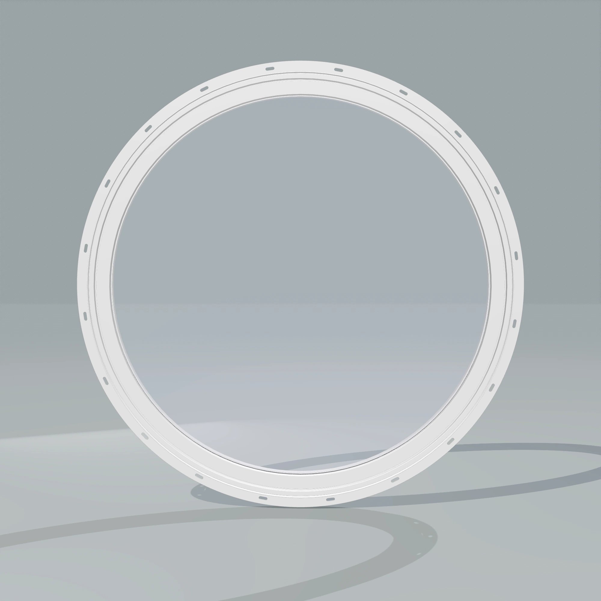 Straight exterior view of the 36 × 36 inch circle, white exterior / white interior, with nailing flange
