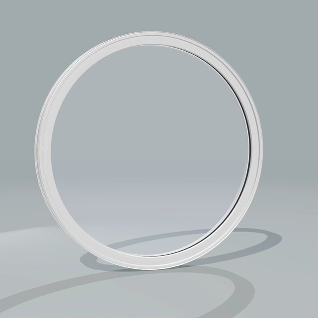 Angled exterior configurator view of the 36 × 36 inch circle, white exterior / white interior, without nailing flange