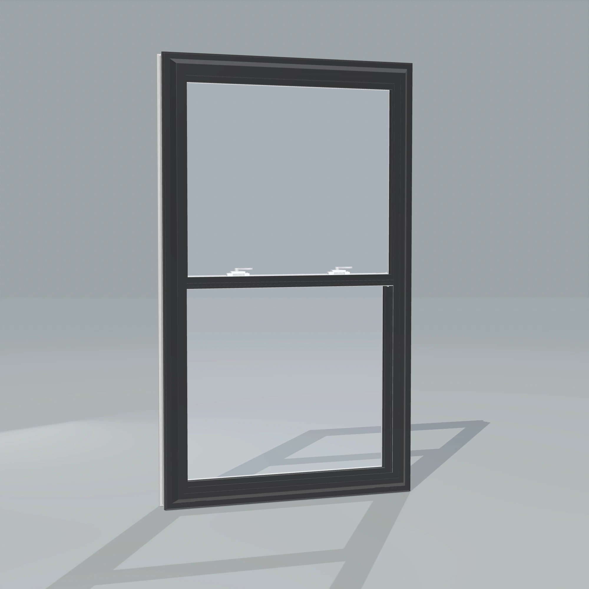 Angled exterior configurator view of the 32 × 54 inch double hung, black exterior / white interior, without nailing flange