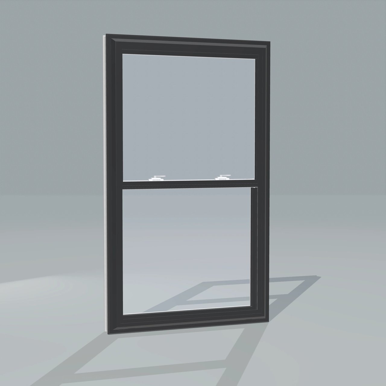 Panes configurator rendering of a closed 32 × 54 inch double-hung window with black exterior, white interior and no nailing flange