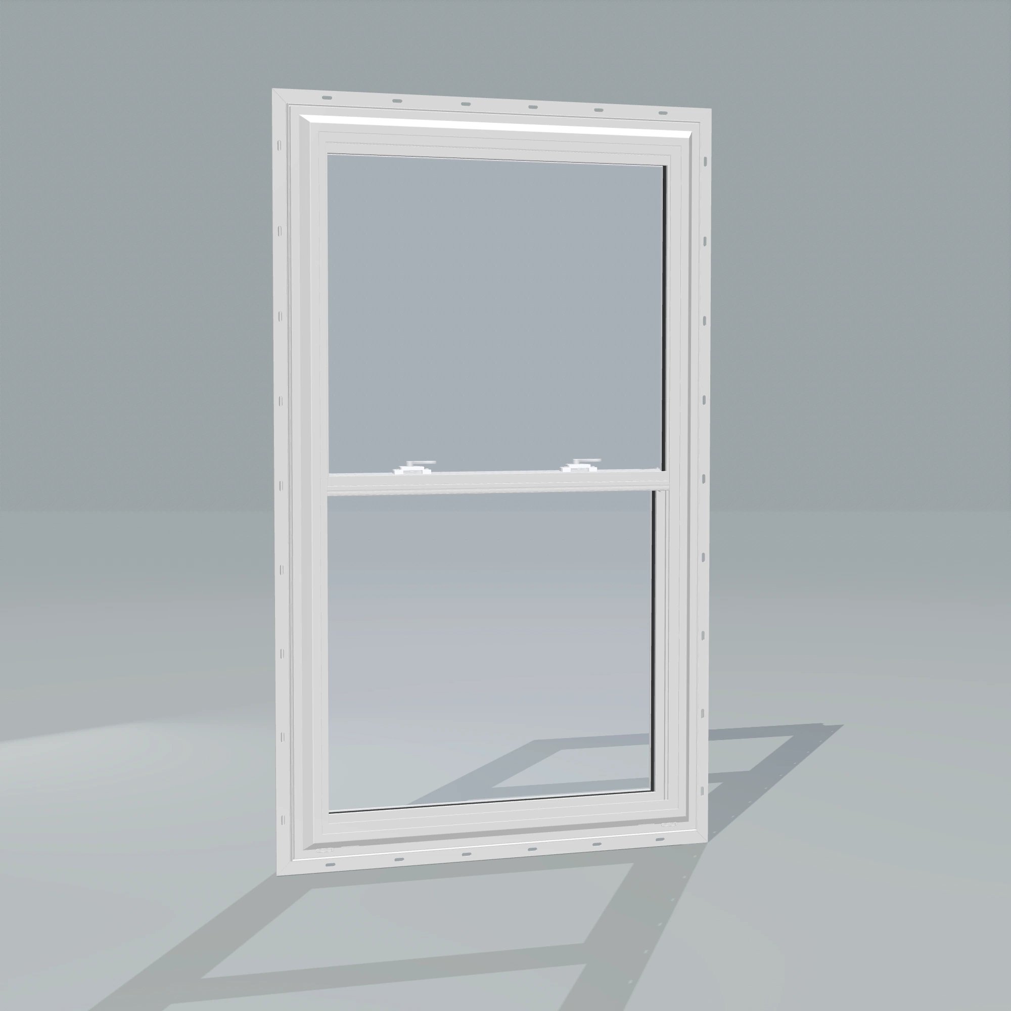 Angled exterior configurator view of the 32 × 54 inch double hung, white exterior / white interior, with nailing flange
