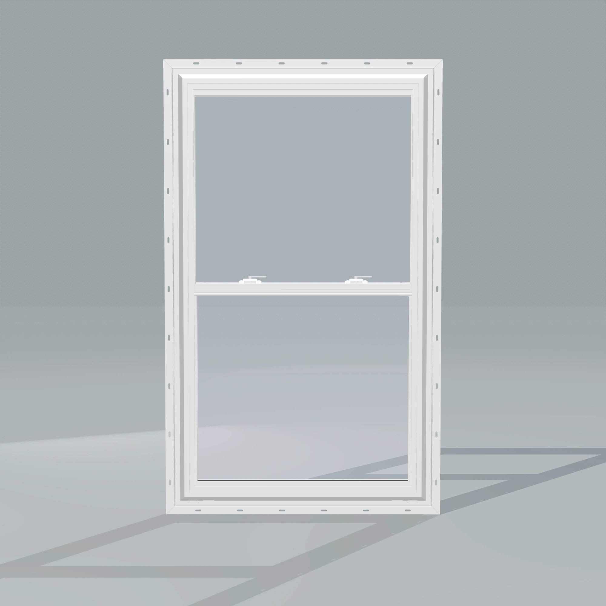 Straight exterior view of the 32 × 54 inch double hung, white exterior / white interior, with nailing flange