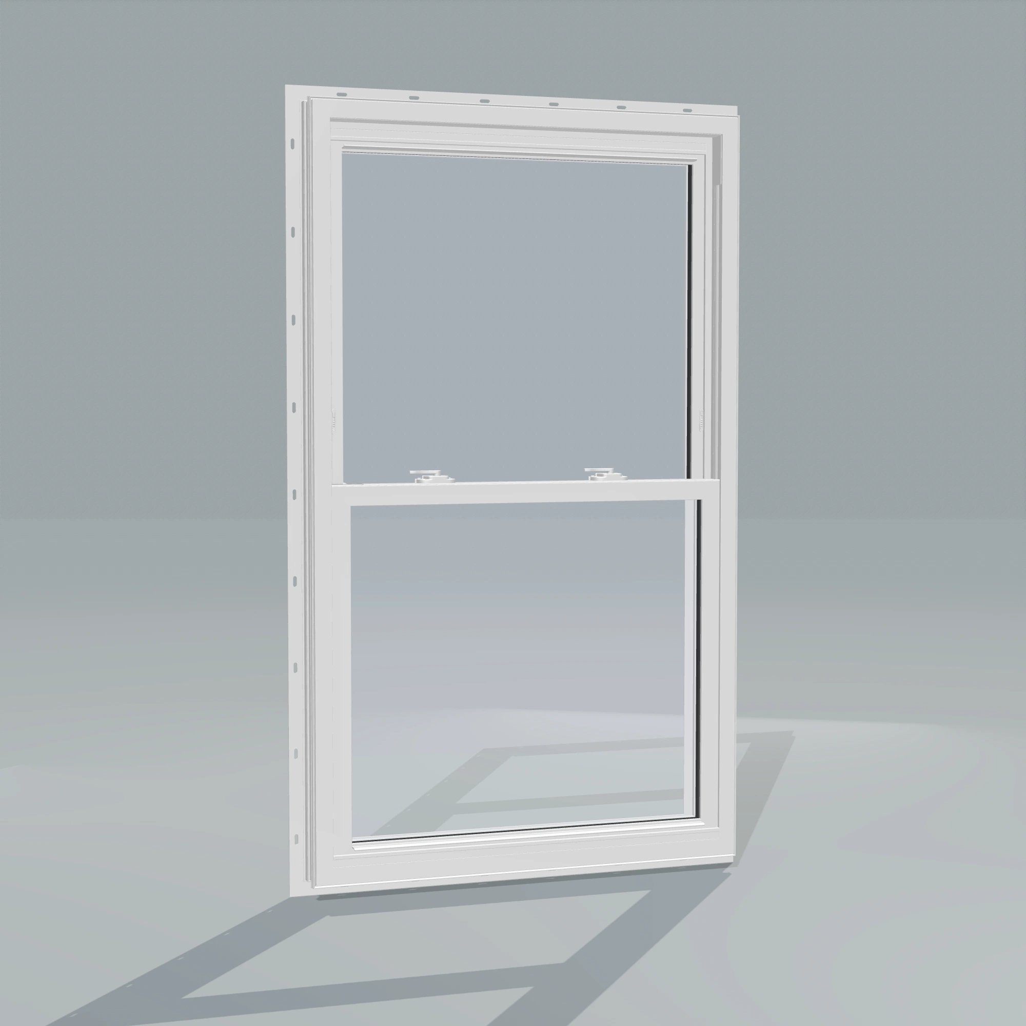 Angled interior view of the 32 × 54 inch double hung, white exterior / white interior, with nailing flange