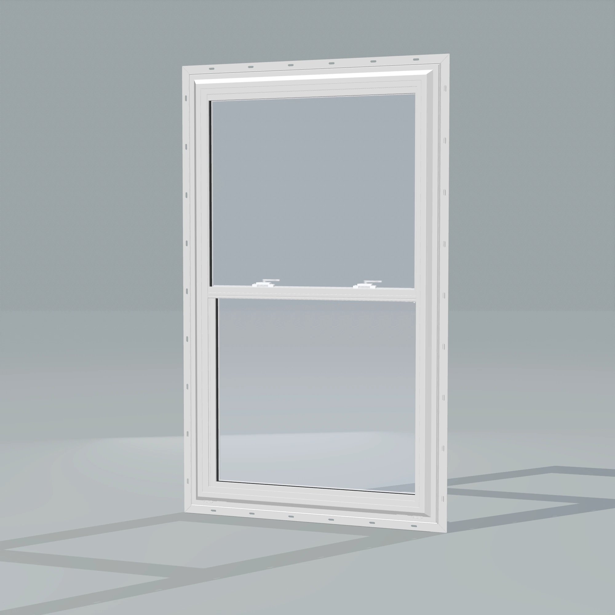Opposite exterior angle of the 32 × 54 inch double hung, white exterior / white interior, with nailing flange