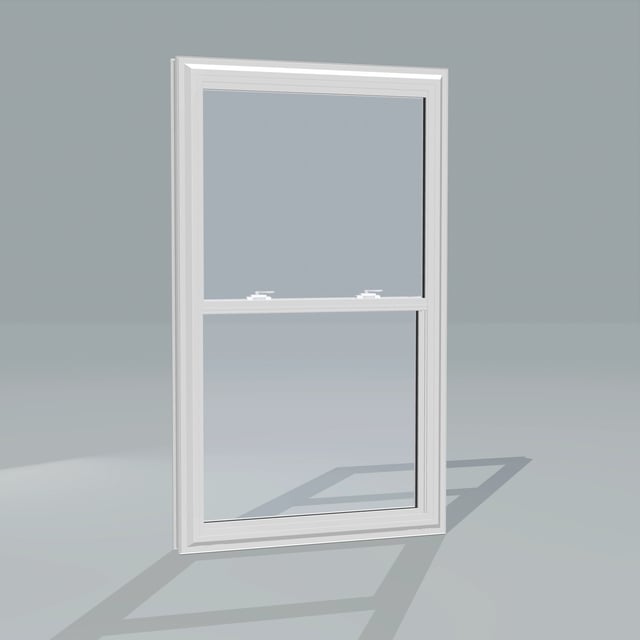 Angled exterior configurator view of the 32 × 54 inch double hung, white exterior / white interior, without nailing flange