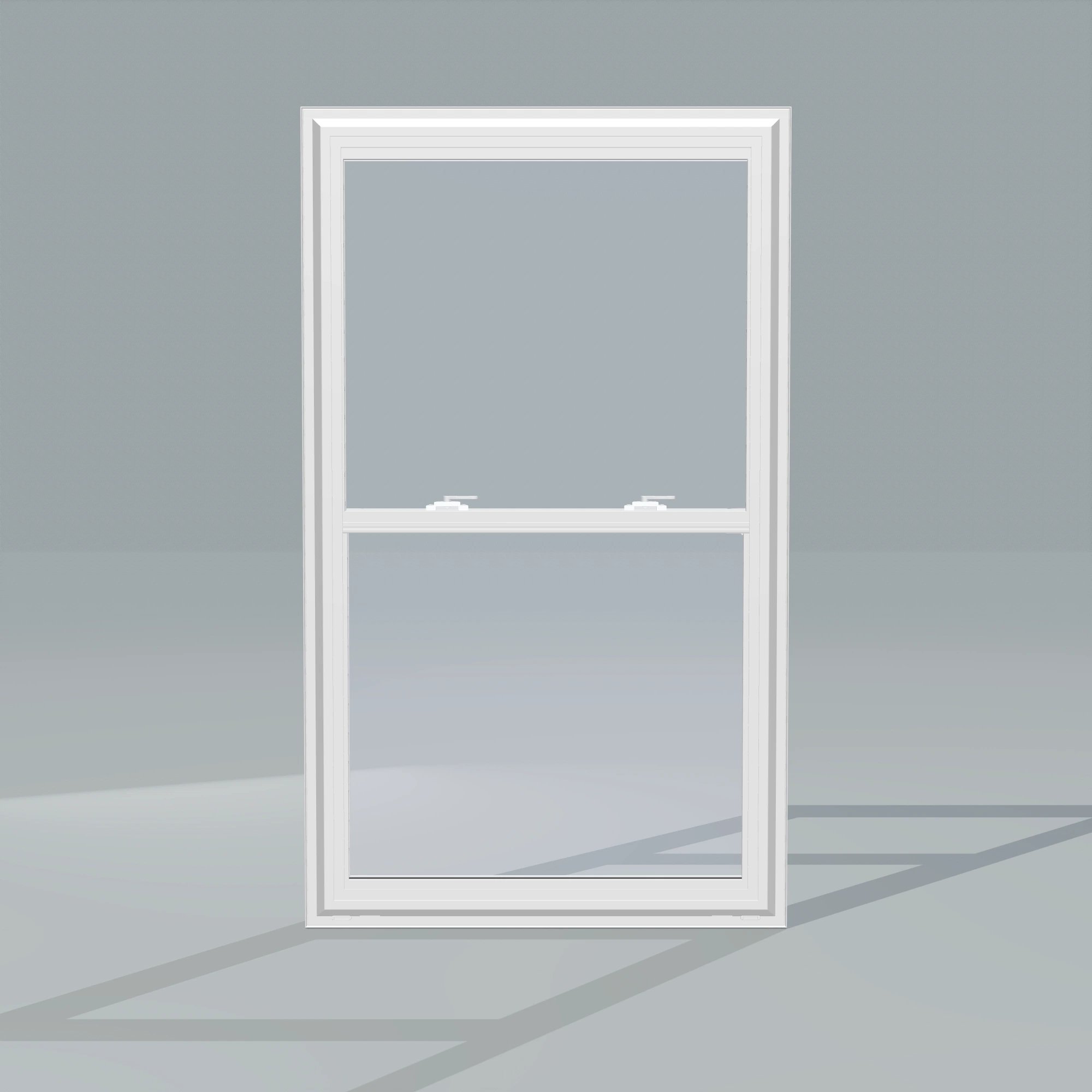 Straight exterior view of the 32 × 54 inch double hung, white exterior / white interior, without nailing flange