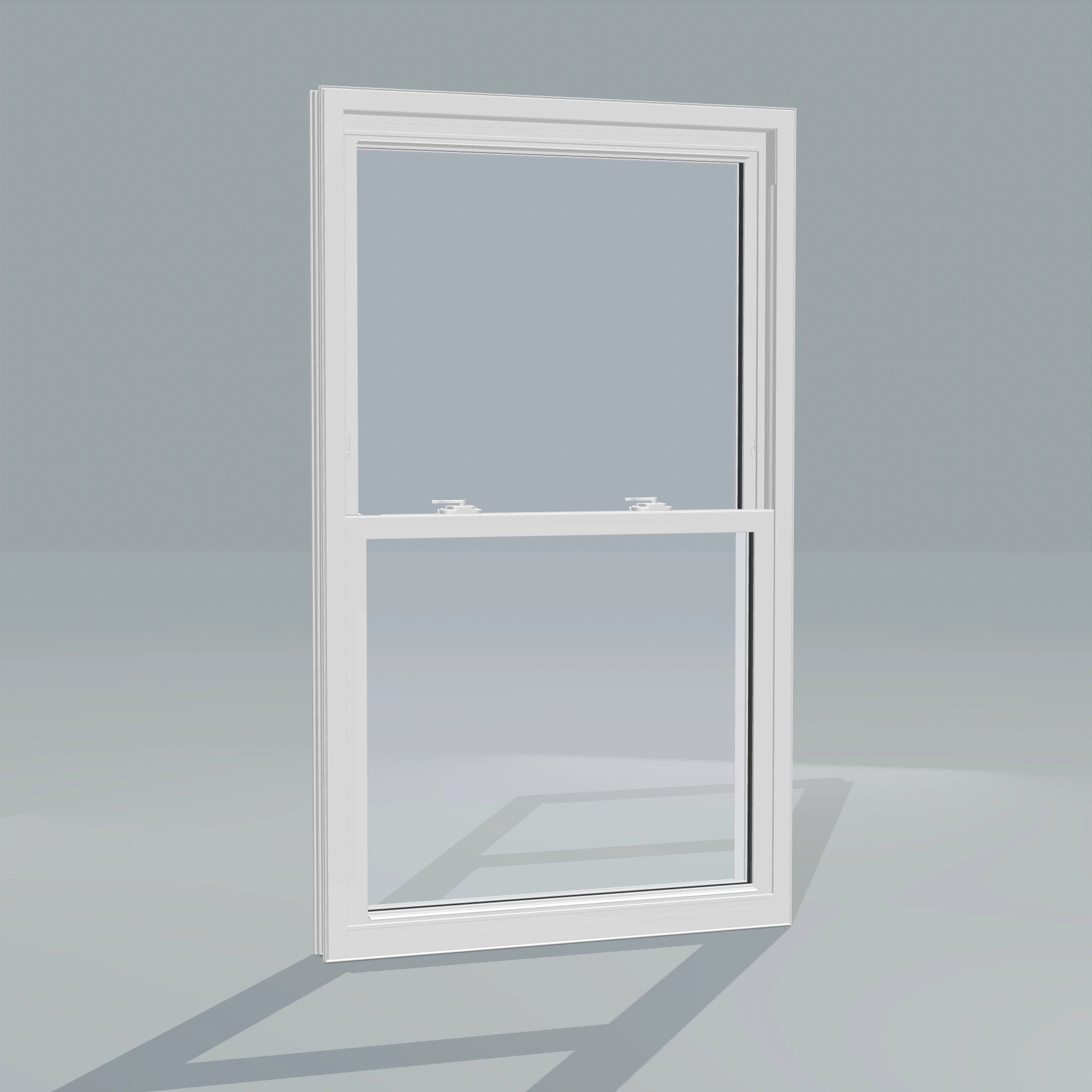 Angled interior view of the 32 × 54 inch double hung, white exterior / white interior, without nailing flange