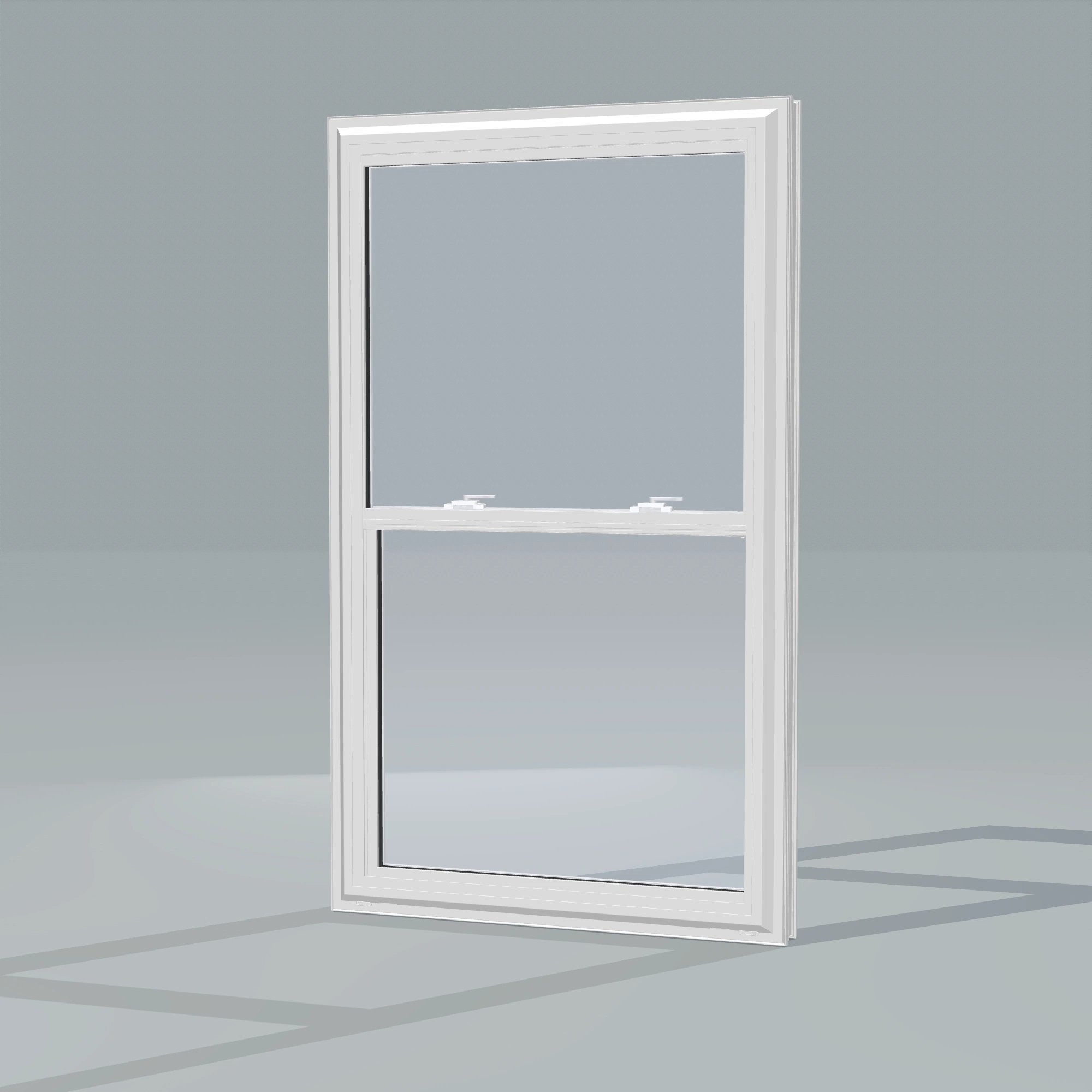 Opposite exterior angle of the 32 × 54 inch double hung, white exterior / white interior, without nailing flange