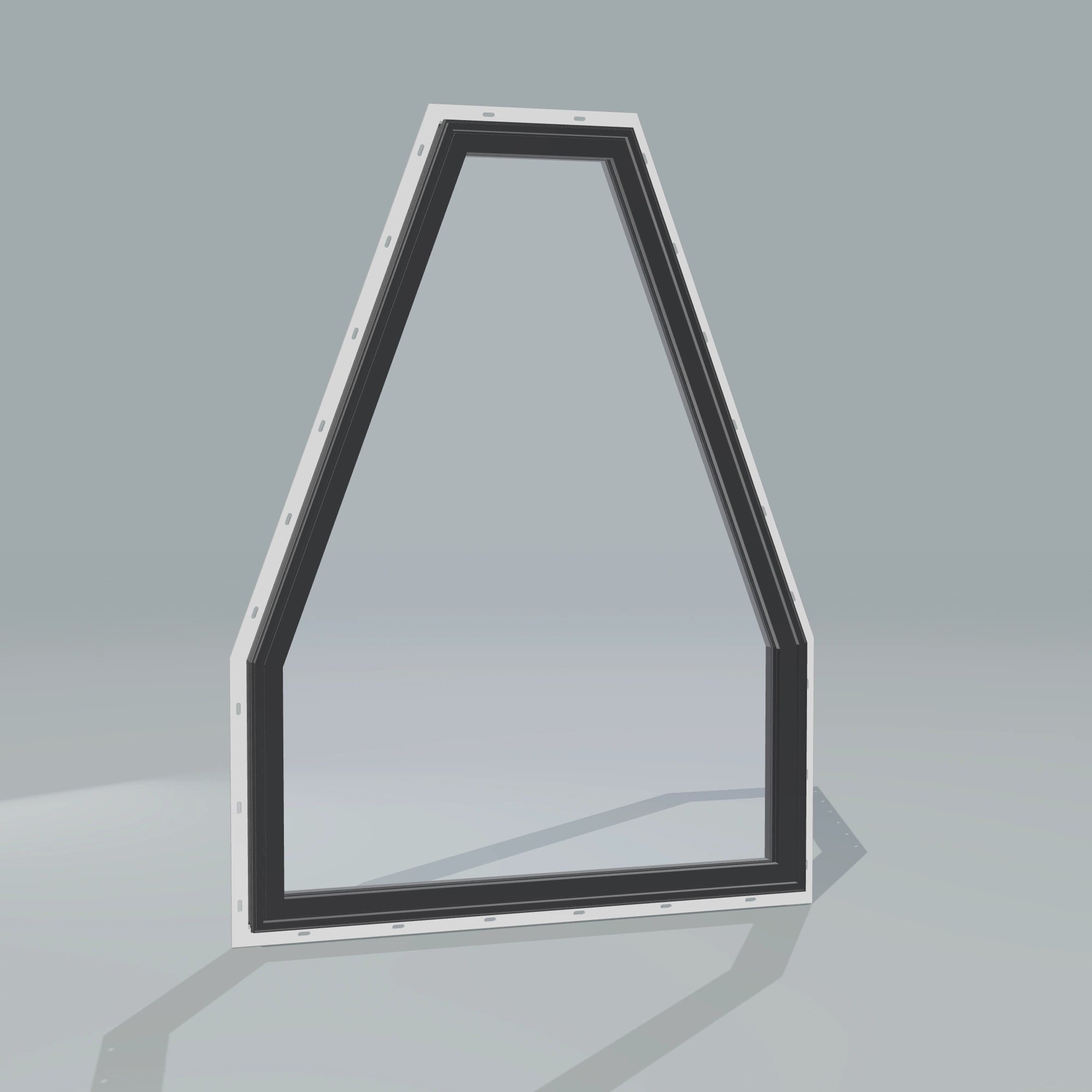 Angled exterior configurator view of the 36 × 48 inch double polygon, black exterior / black interior, with nailing flange