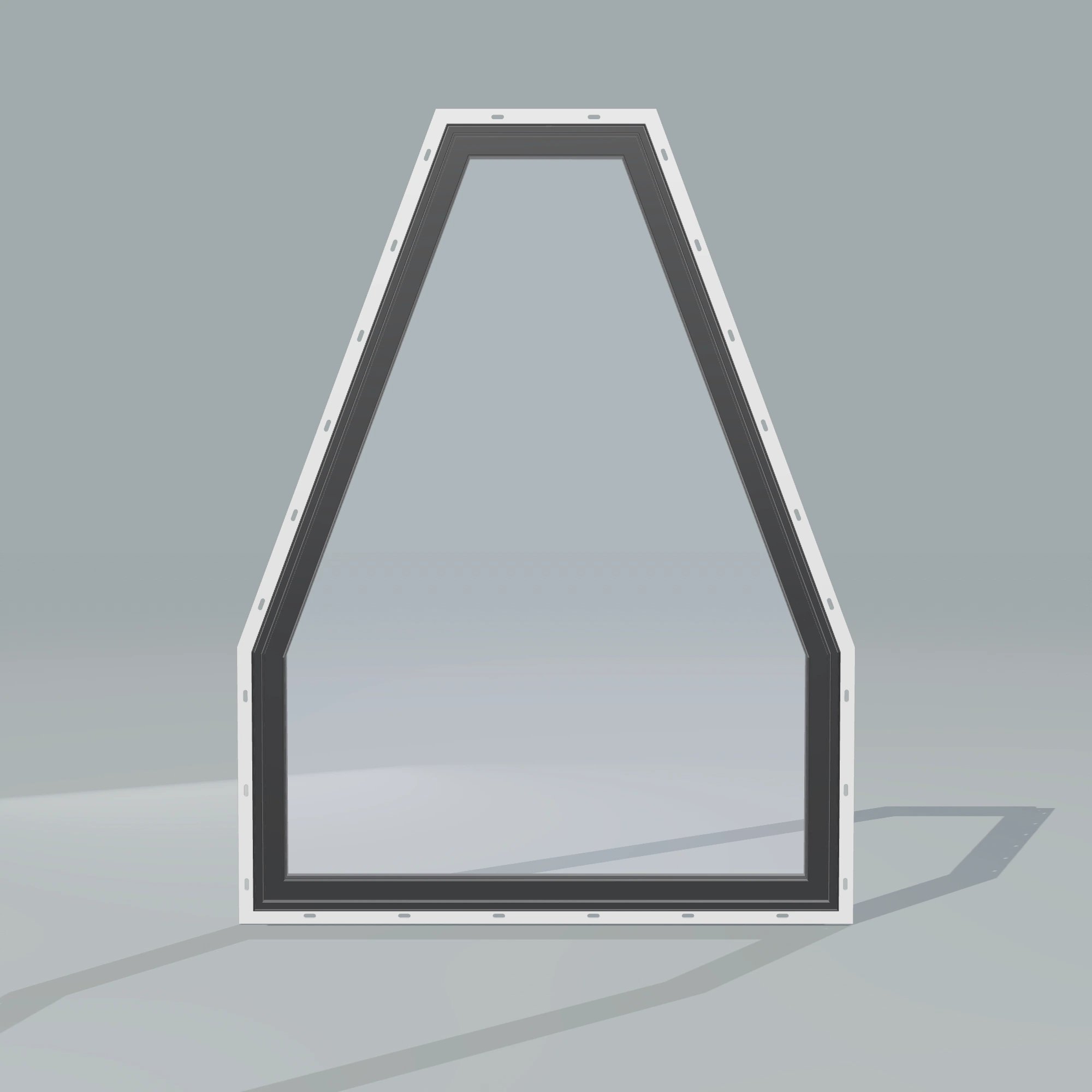 Straight exterior view of the 36 × 48 inch double polygon, black exterior / black interior, with nailing flange