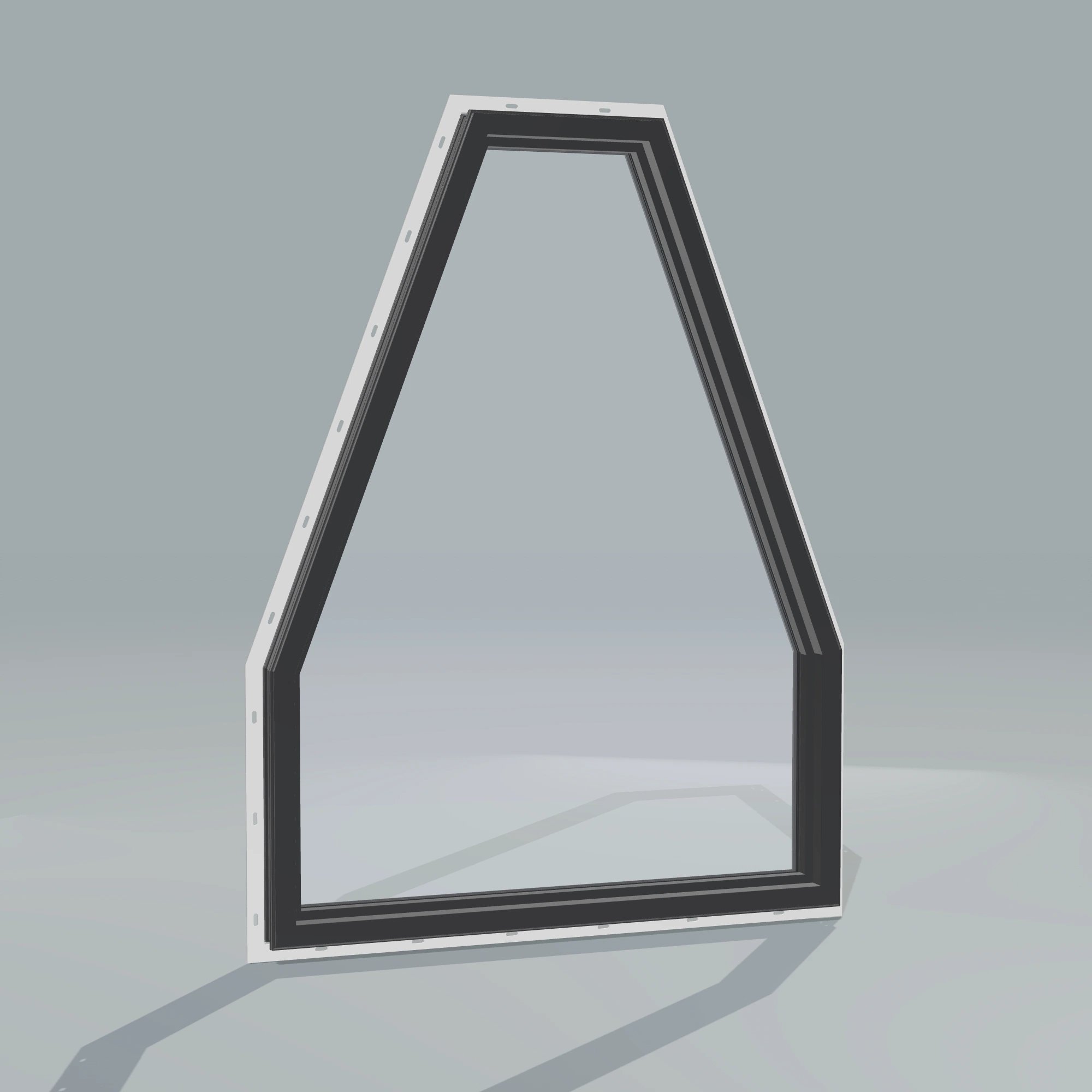 Angled interior view of the 36 × 48 inch double polygon, black exterior / black interior, with nailing flange