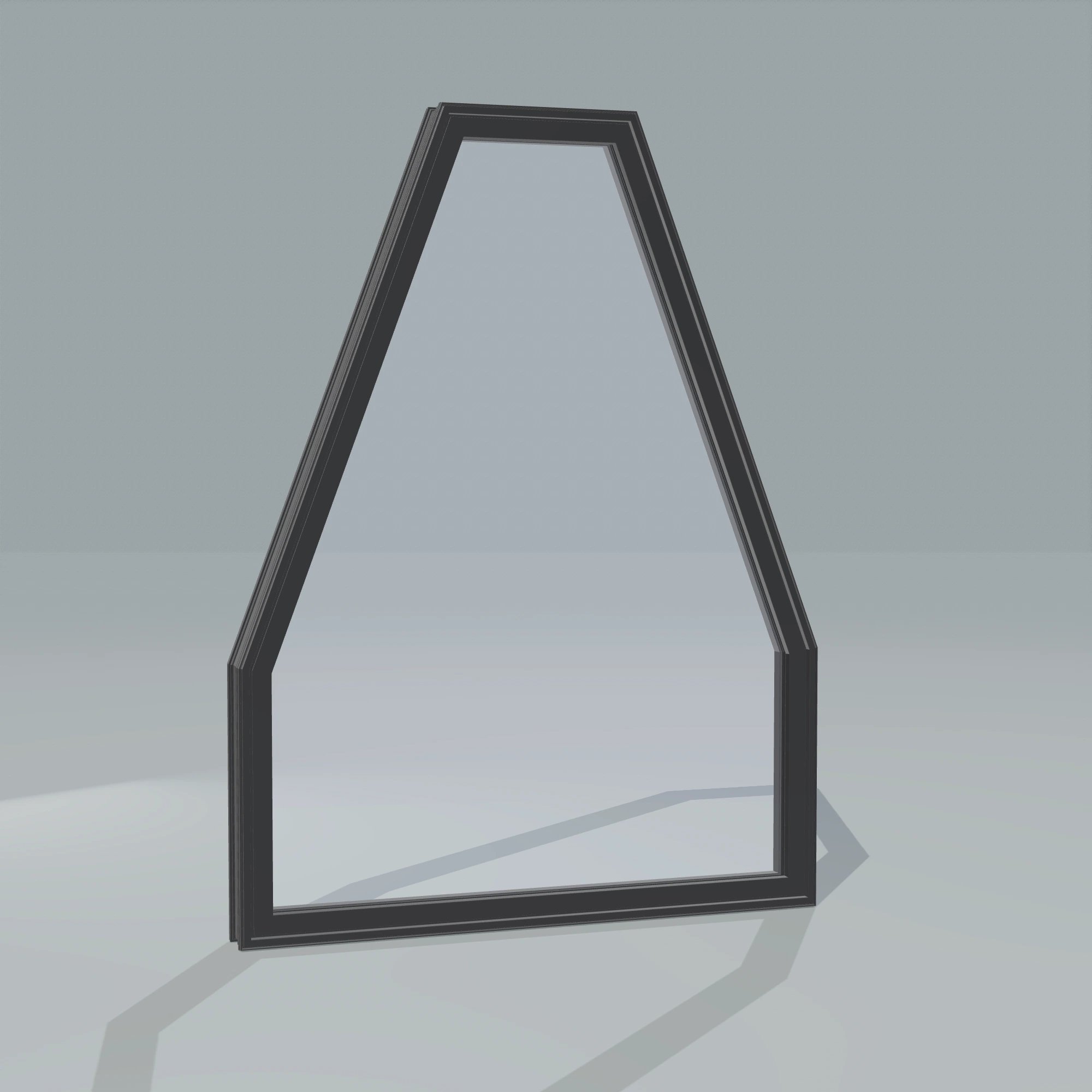 Angled exterior configurator view of the 36 × 48 inch double polygon, black exterior / black interior, without nailing flange