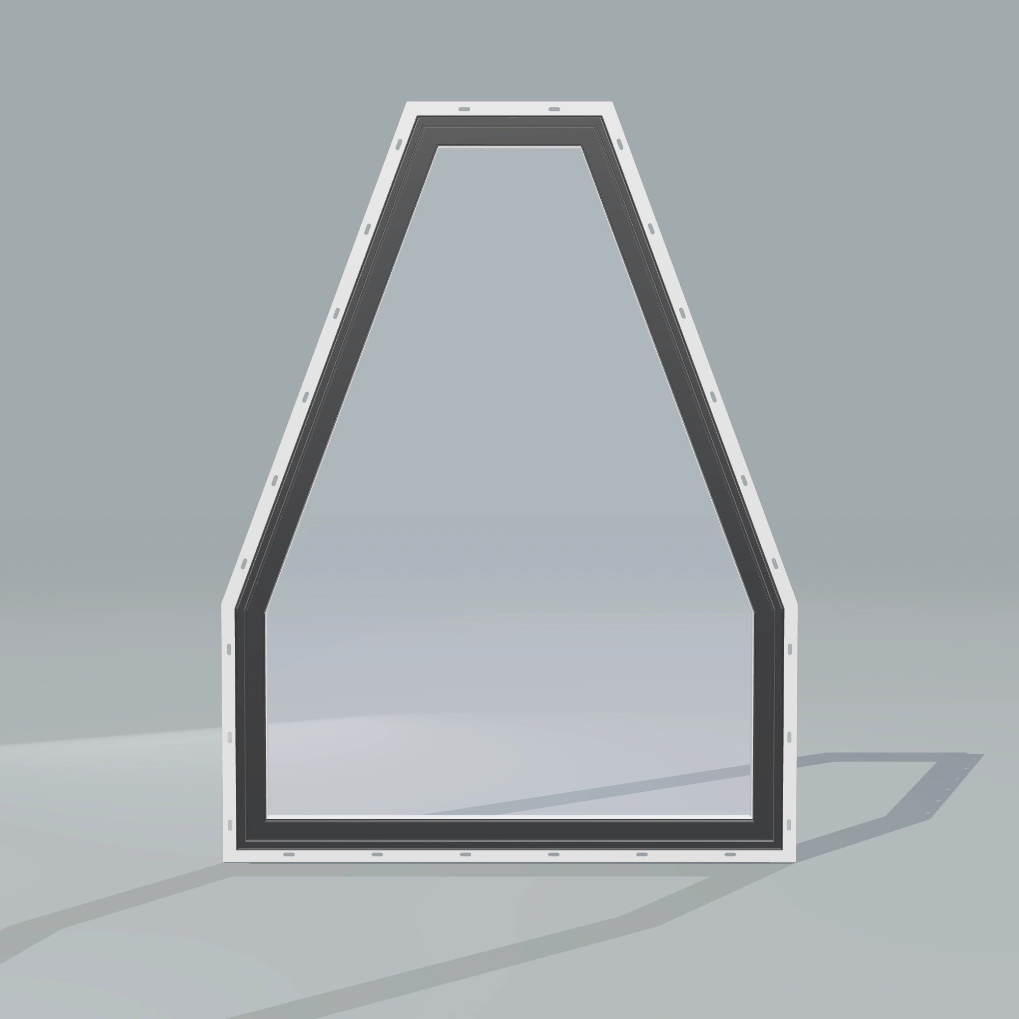 Straight exterior view of the 36 × 48 inch double polygon, black exterior / white interior, with nailing flange