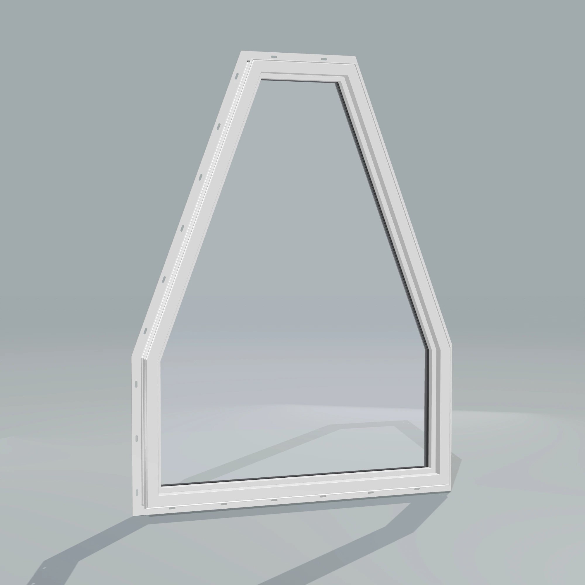 Angled interior view of the 36 × 48 inch double polygon, black exterior / white interior, with nailing flange