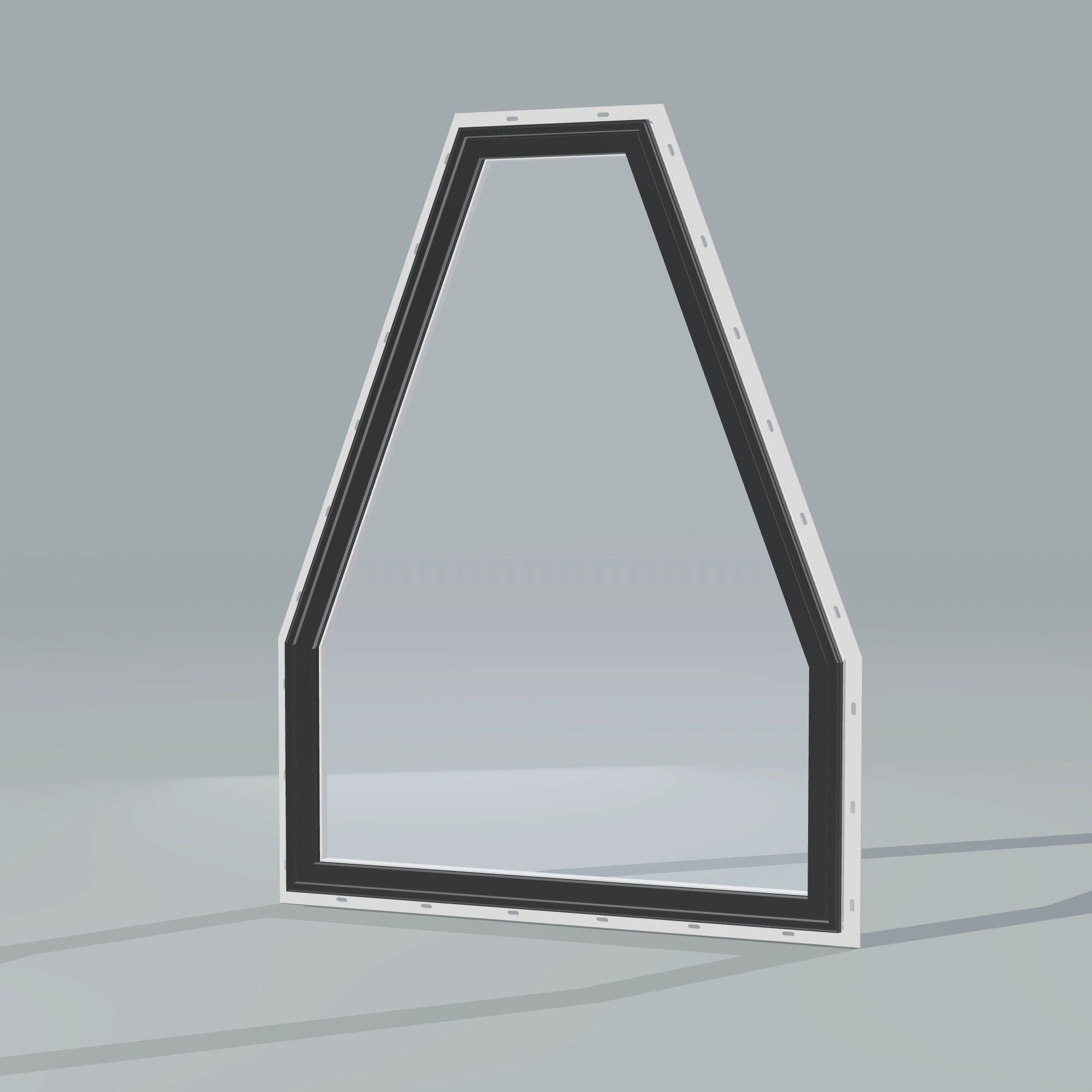 Opposite exterior angle of the 36 × 48 inch double polygon, black exterior / white interior, with nailing flange