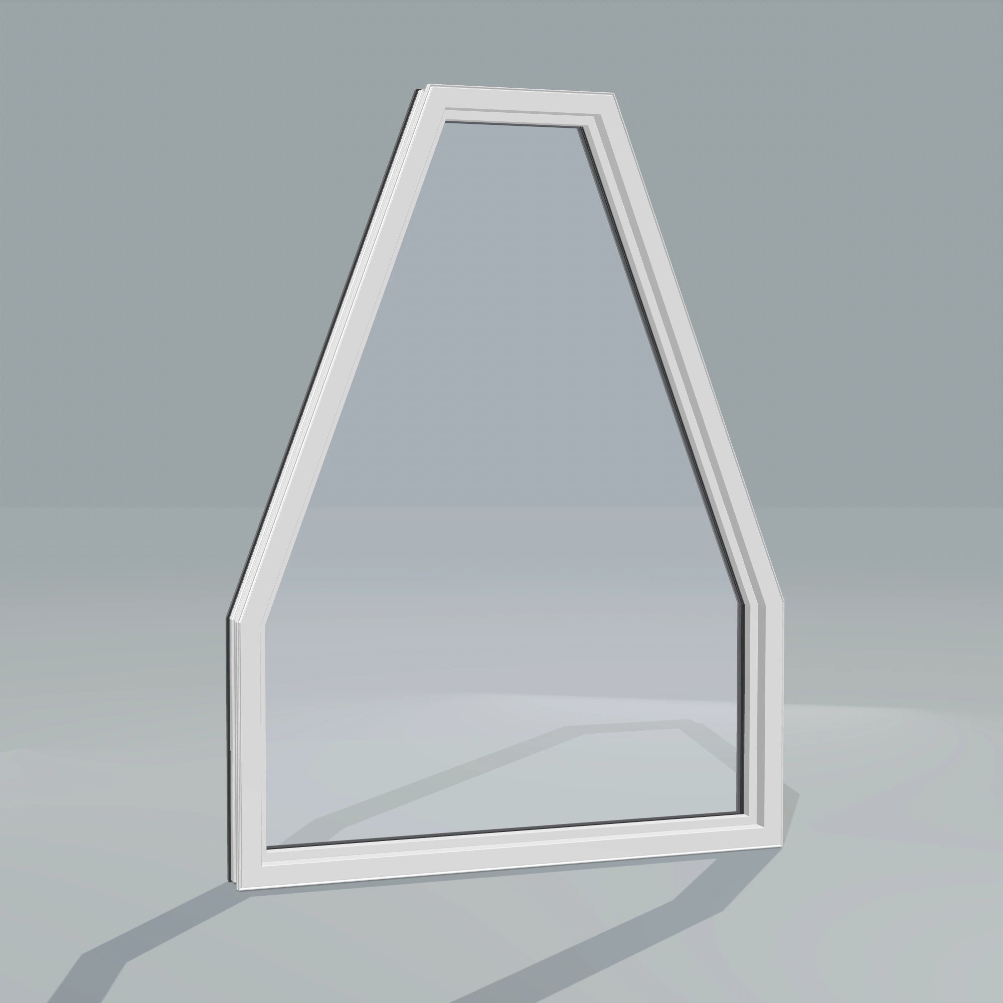 Angled interior view of the 36 × 48 inch double polygon, black exterior / white interior, without nailing flange