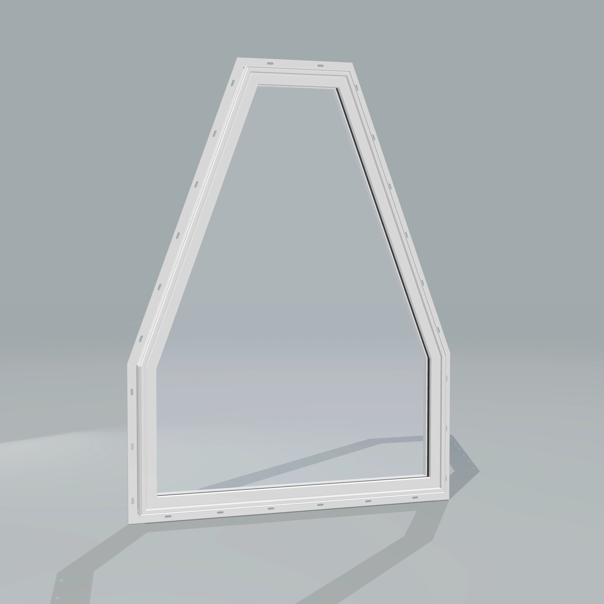 Angled exterior configurator view of the 36 × 48 inch double polygon, white exterior / white interior, with nailing flange