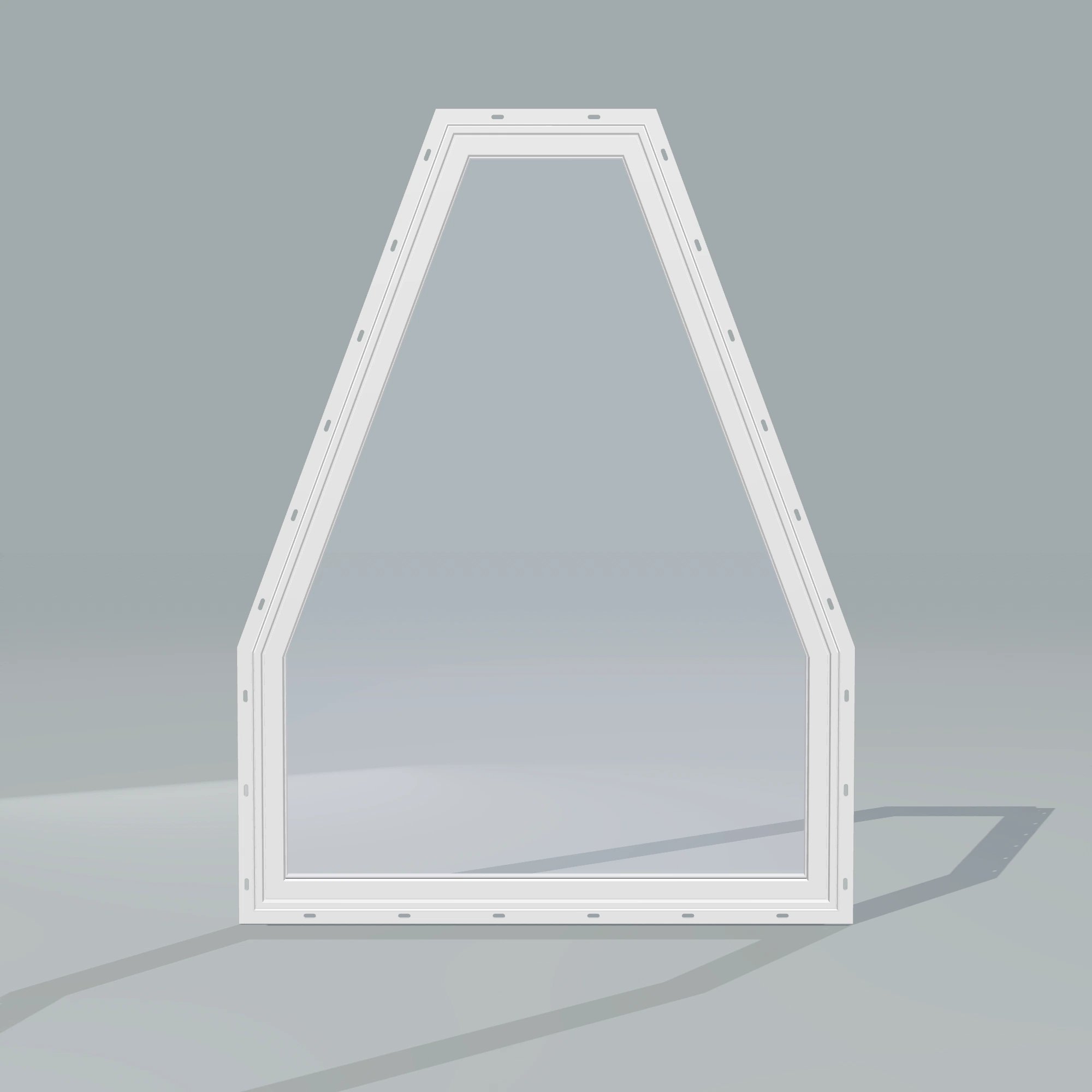 Straight exterior view of the 36 × 48 inch double polygon, white exterior / white interior, with nailing flange