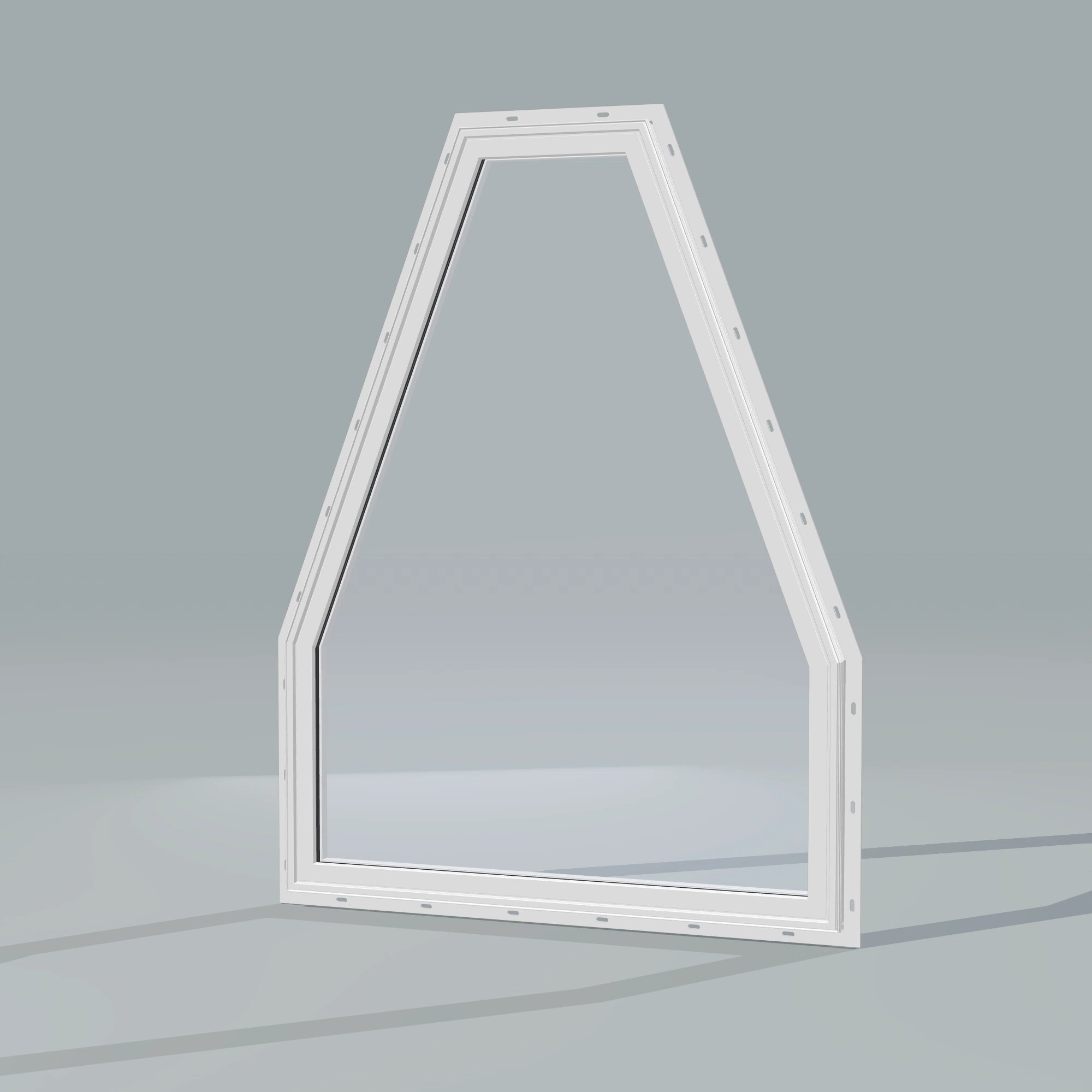 Opposite exterior angle of the 36 × 48 inch double polygon, white exterior / white interior, with nailing flange