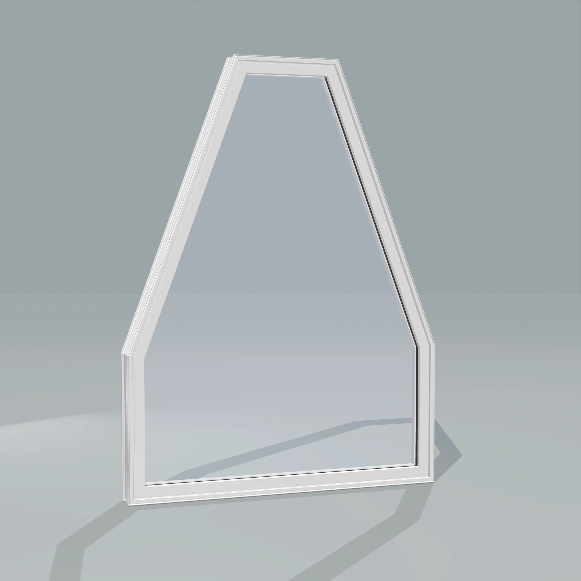 Angled exterior configurator view of the 36 × 48 inch double polygon, white exterior / white interior, without nailing flange