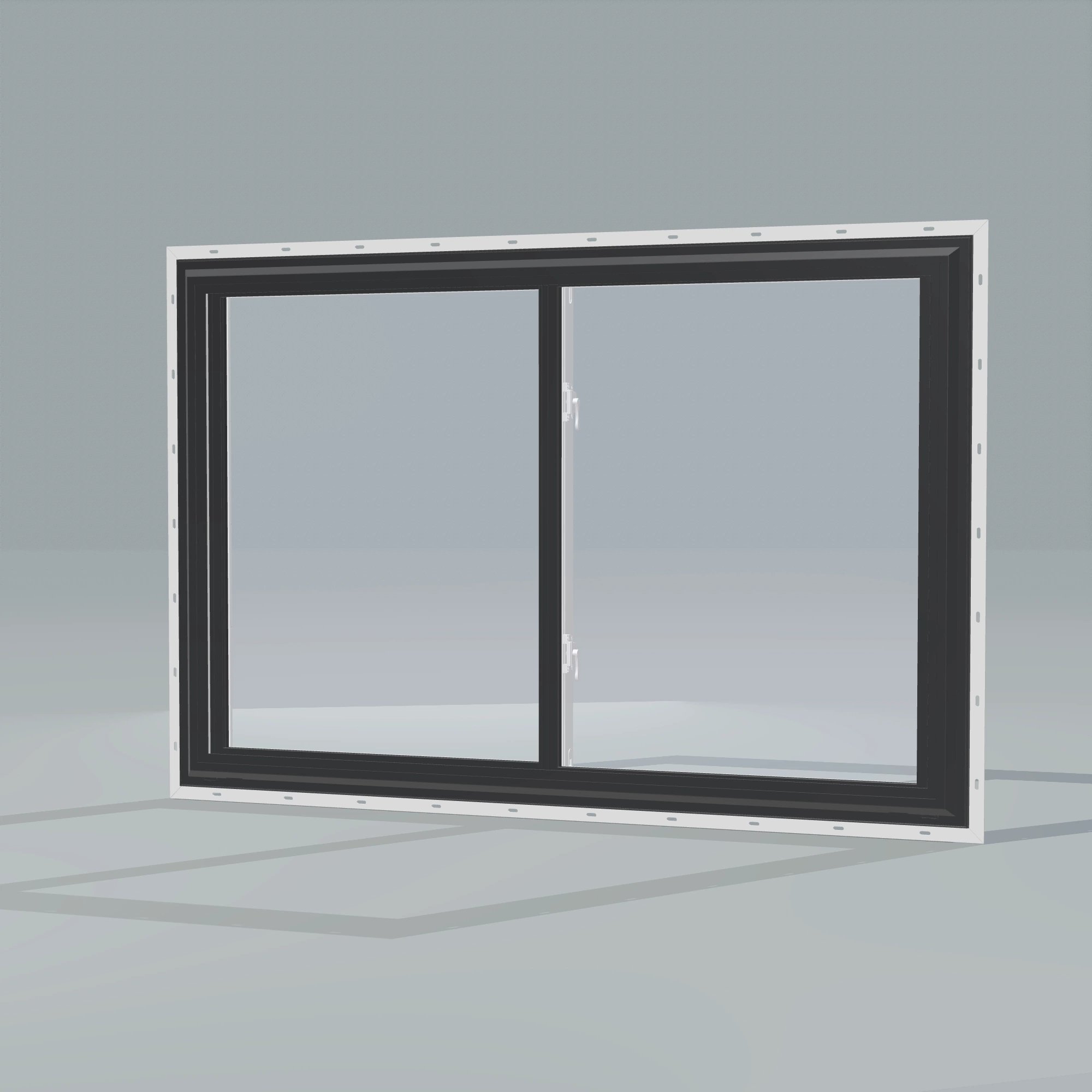 Opposite exterior angle of the 60 × 40 inch double slider, black exterior / white interior, with nailing flange