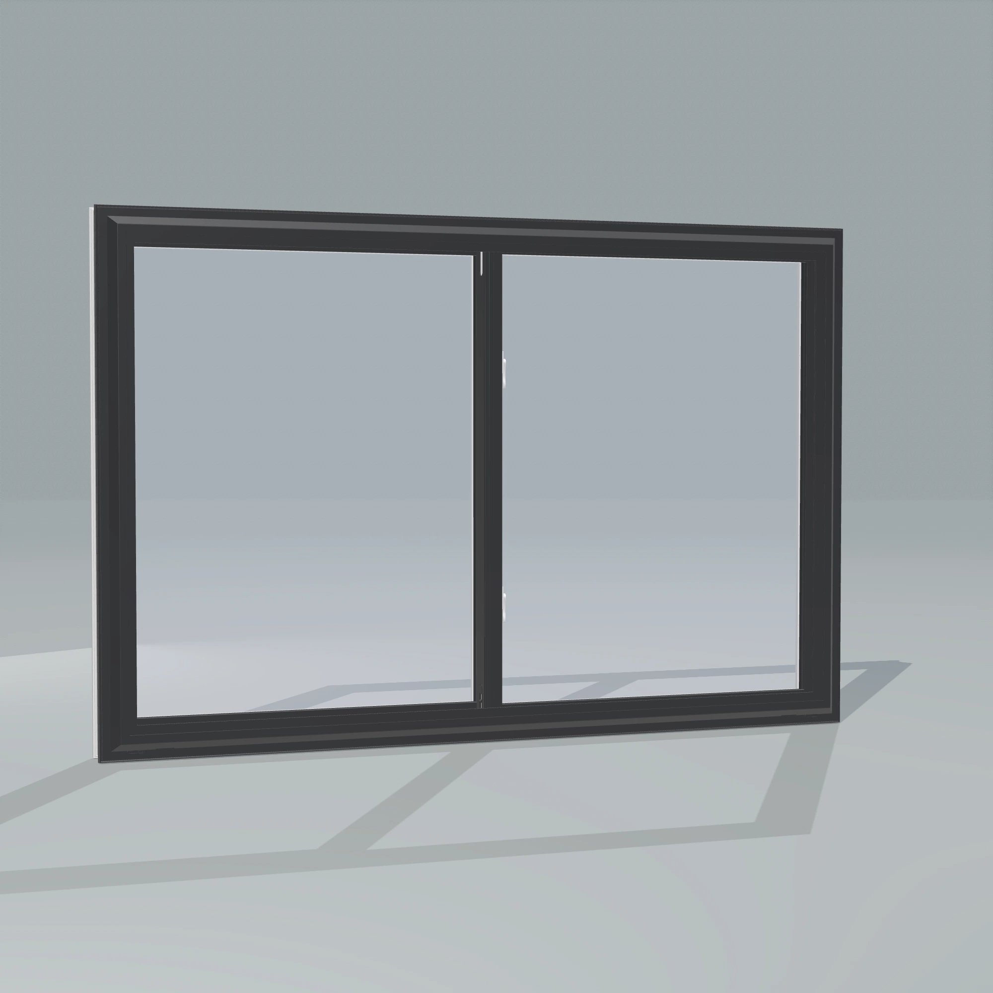 Angled exterior configurator view of the 60 × 40 inch double slider, black exterior / white interior, without nailing flange