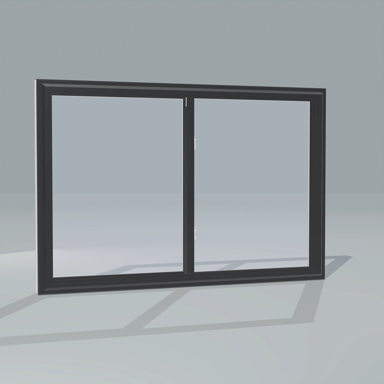 Panes configurator exterior rendering of a 60 by 40 inch double slider with black exterior, white interior and no nailing flange