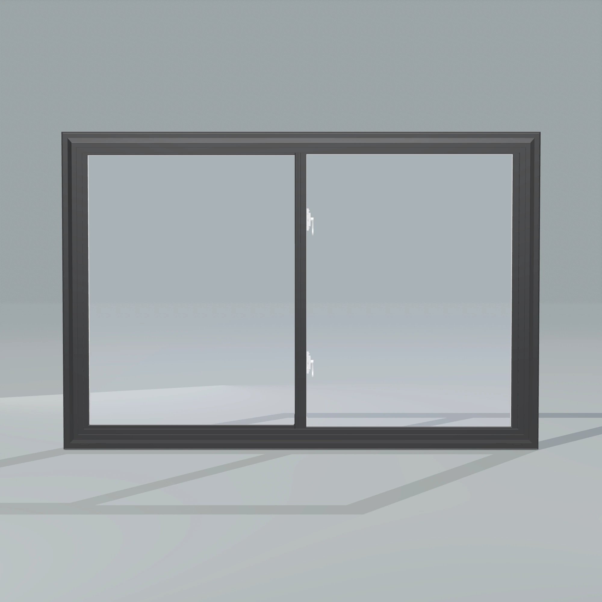 Straight exterior view of the 60 × 40 inch double slider, black exterior / white interior, without nailing flange