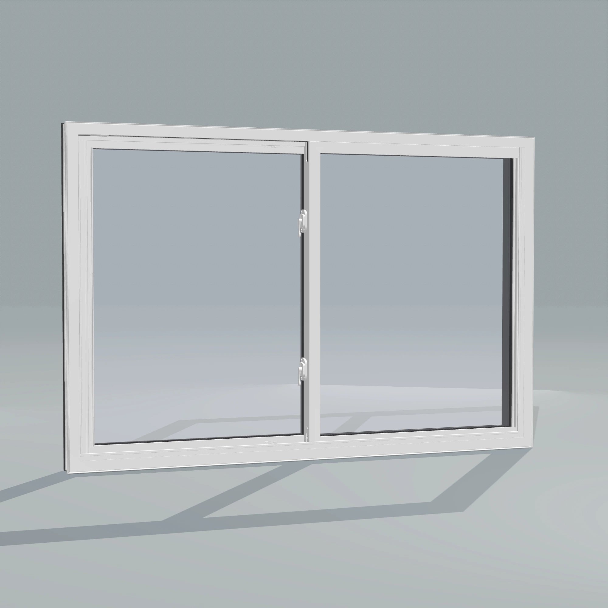 Angled interior view of the 60 × 40 inch double slider, black exterior / white interior, without nailing flange