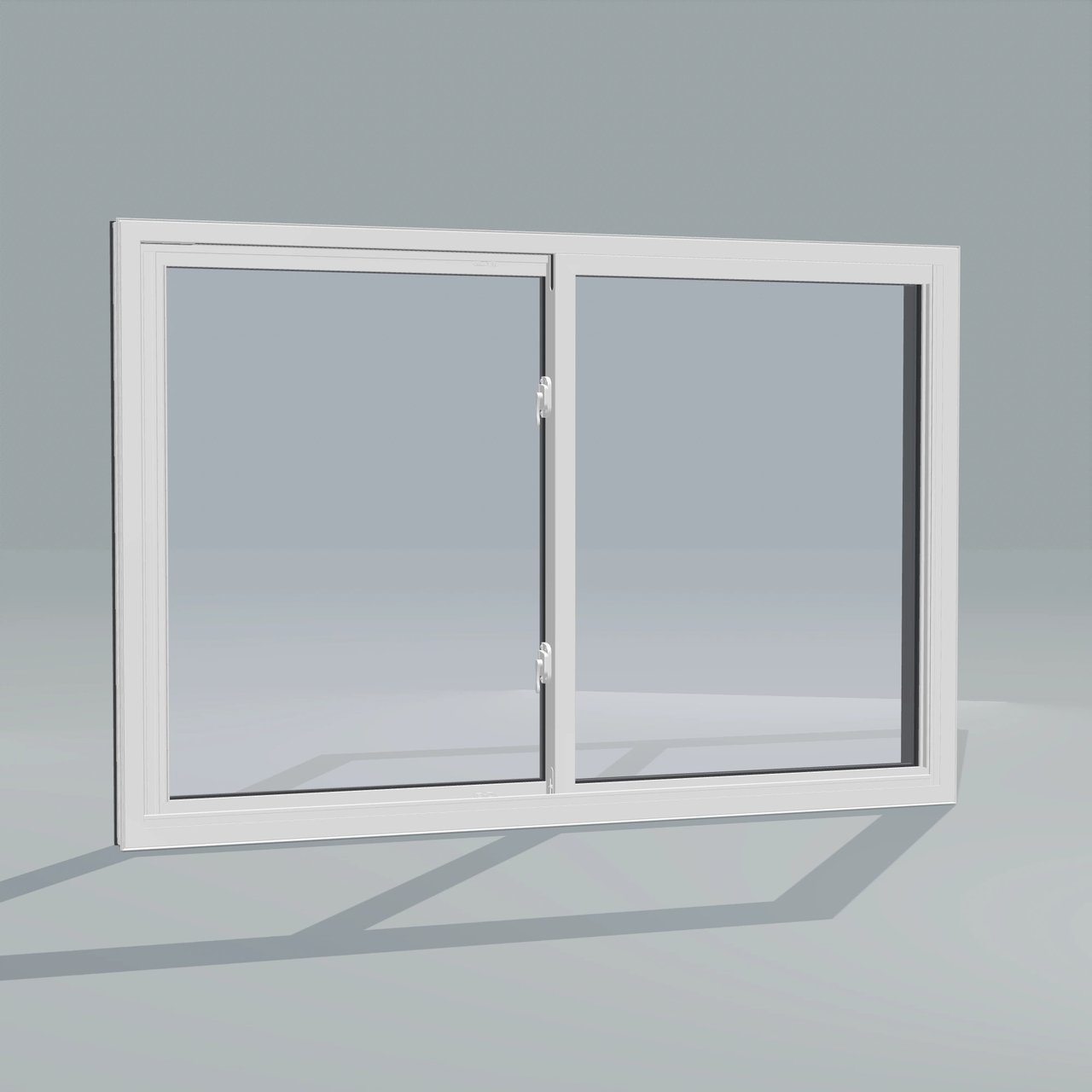 Panes configurator interior rendering of the same 60 by 40 inch black-exterior, white-interior double slider without a nailing flange