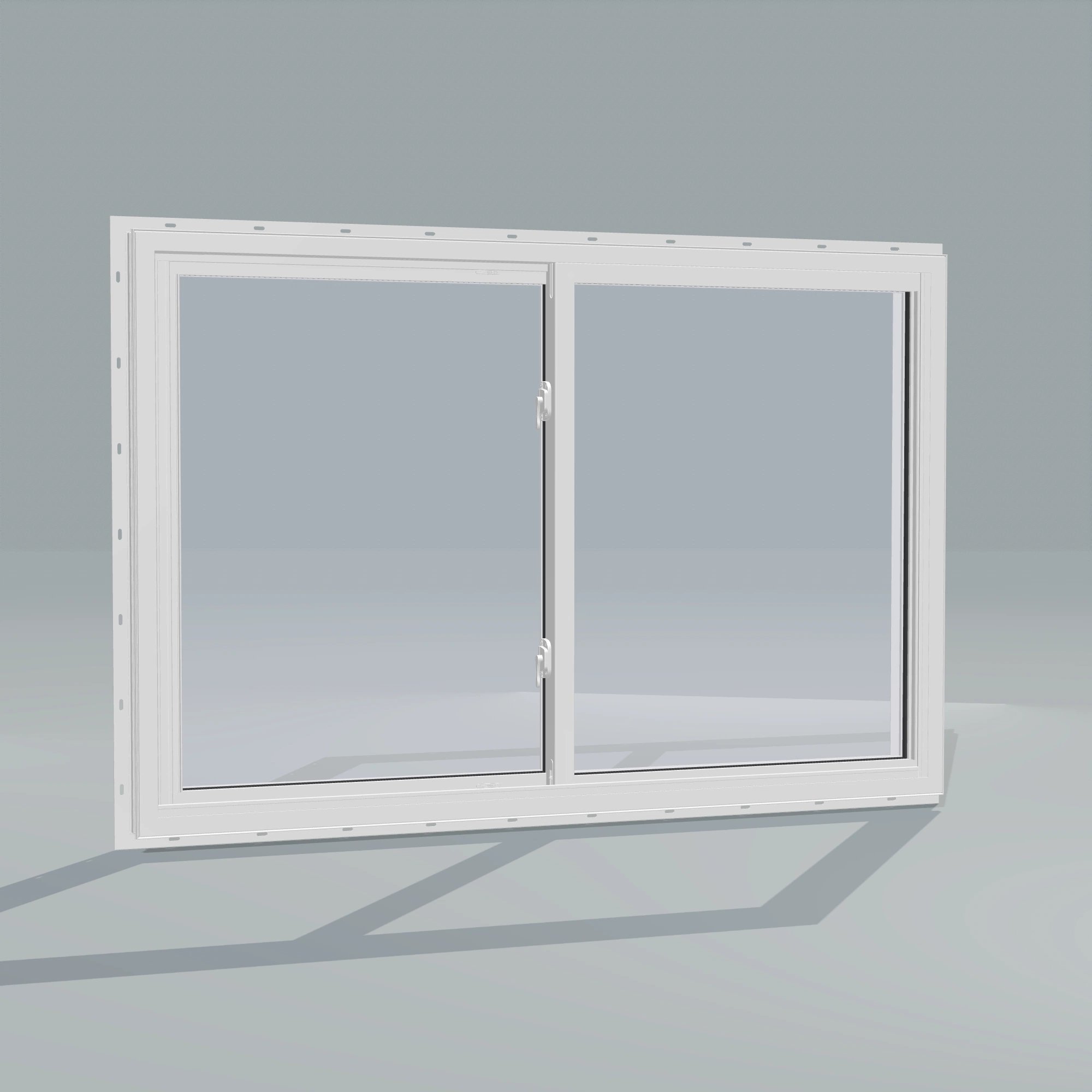 Angled interior view of the 60 × 40 inch double slider, white exterior / white interior, with nailing flange