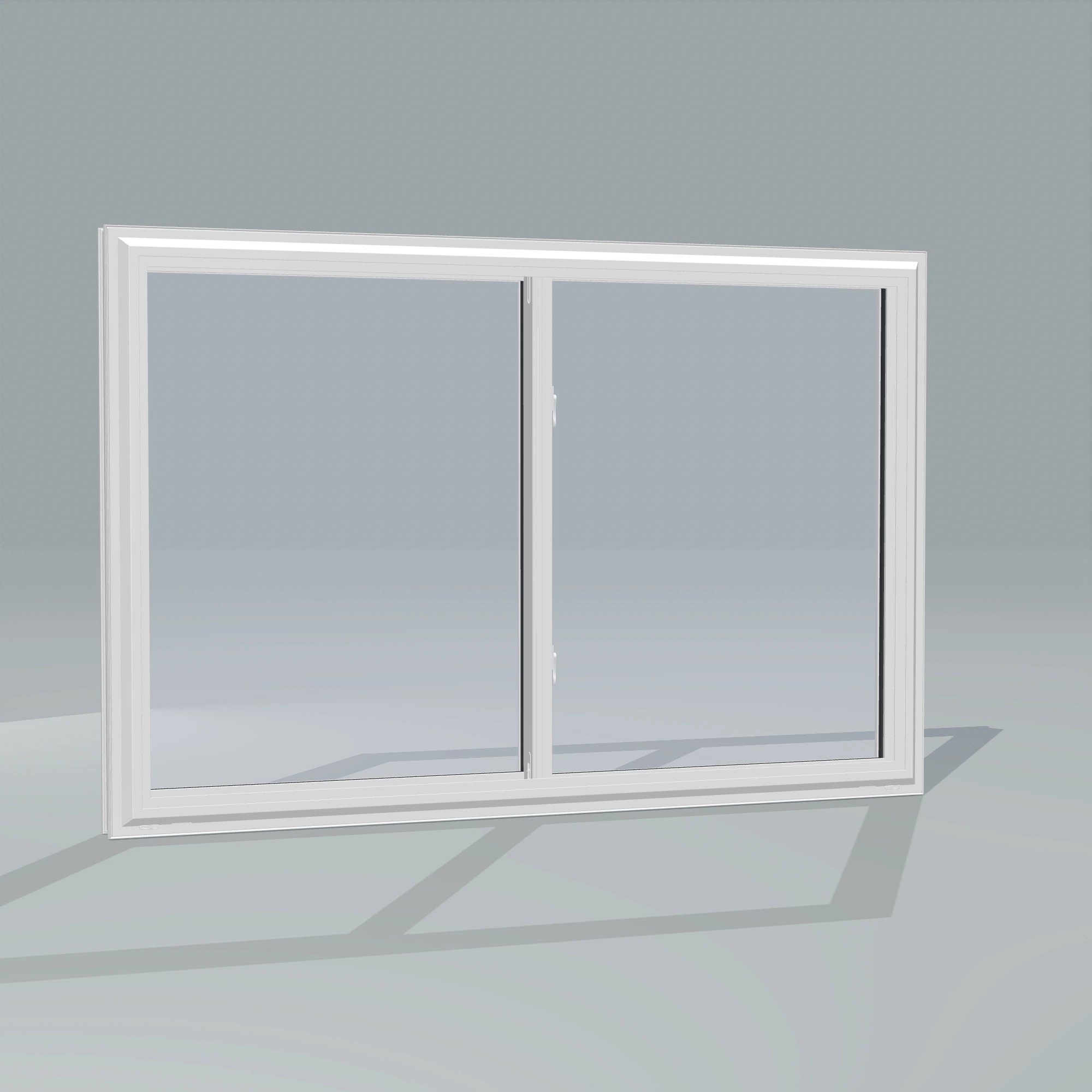 Angled exterior configurator view of the 60 × 40 inch double slider, white exterior / white interior, without nailing flange