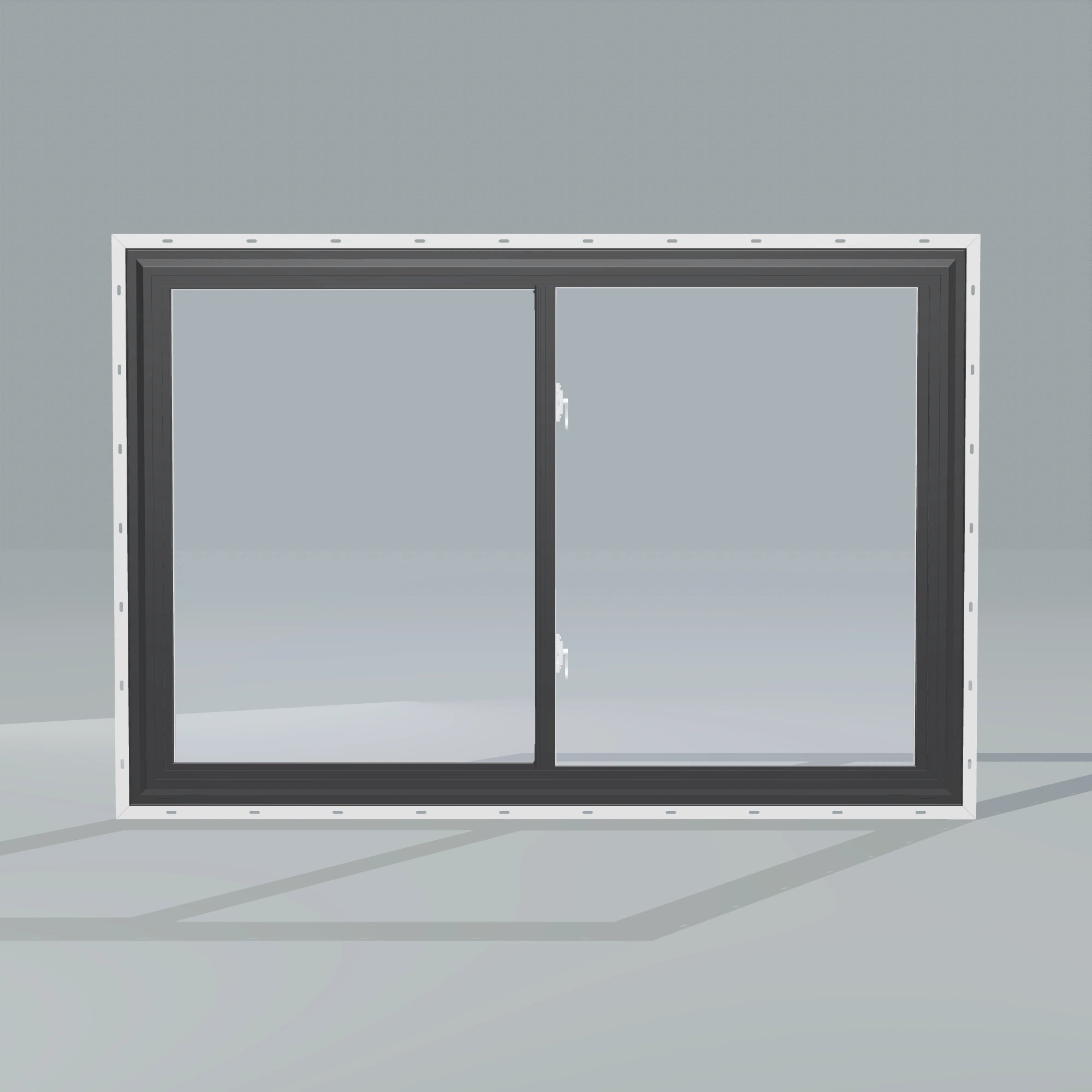 Straight exterior view of the 60 × 40 inch double slider with tilt, black exterior / white interior, with nailing flange