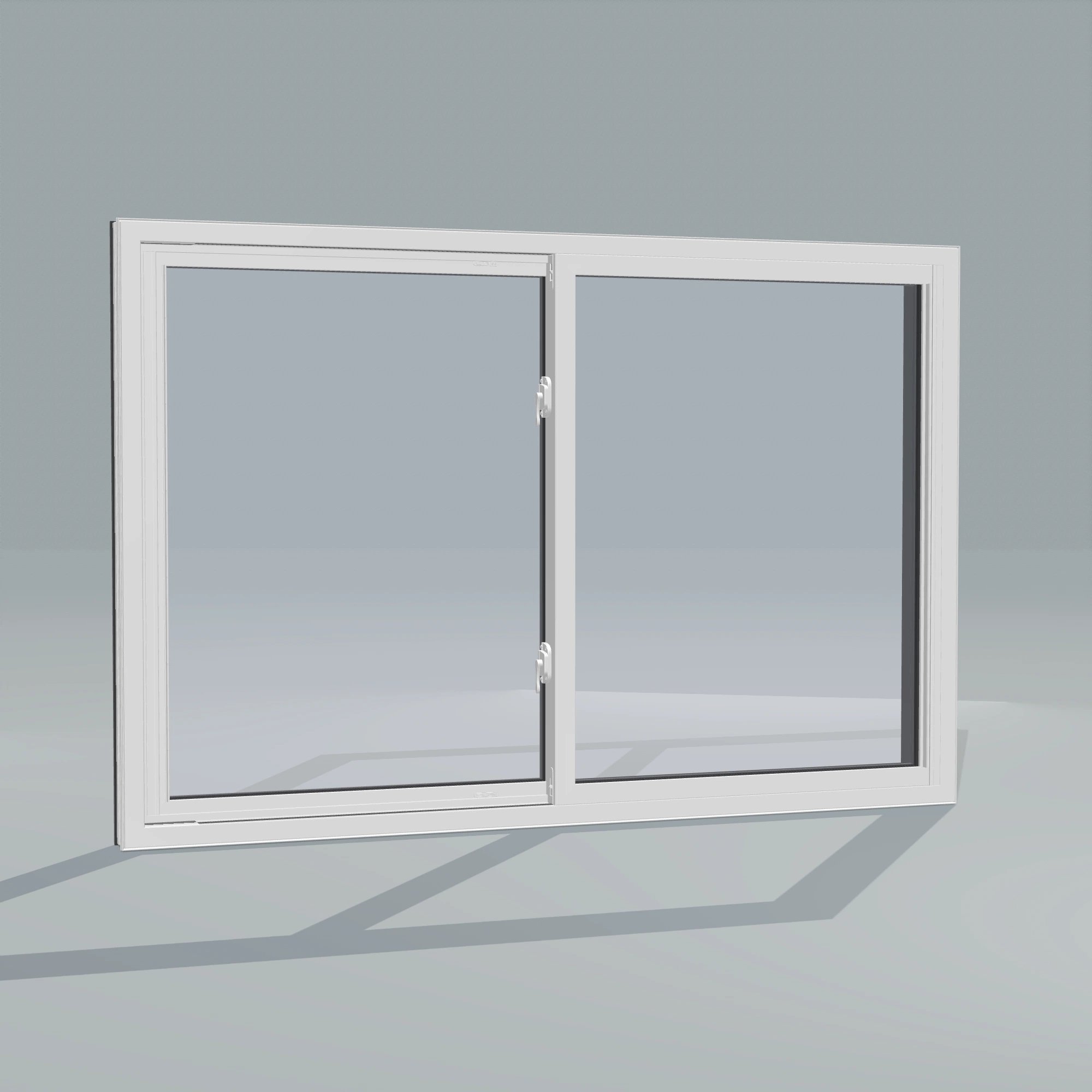 Angled interior view of the 60 × 40 inch double slider with tilt, black exterior / white interior, without nailing flange