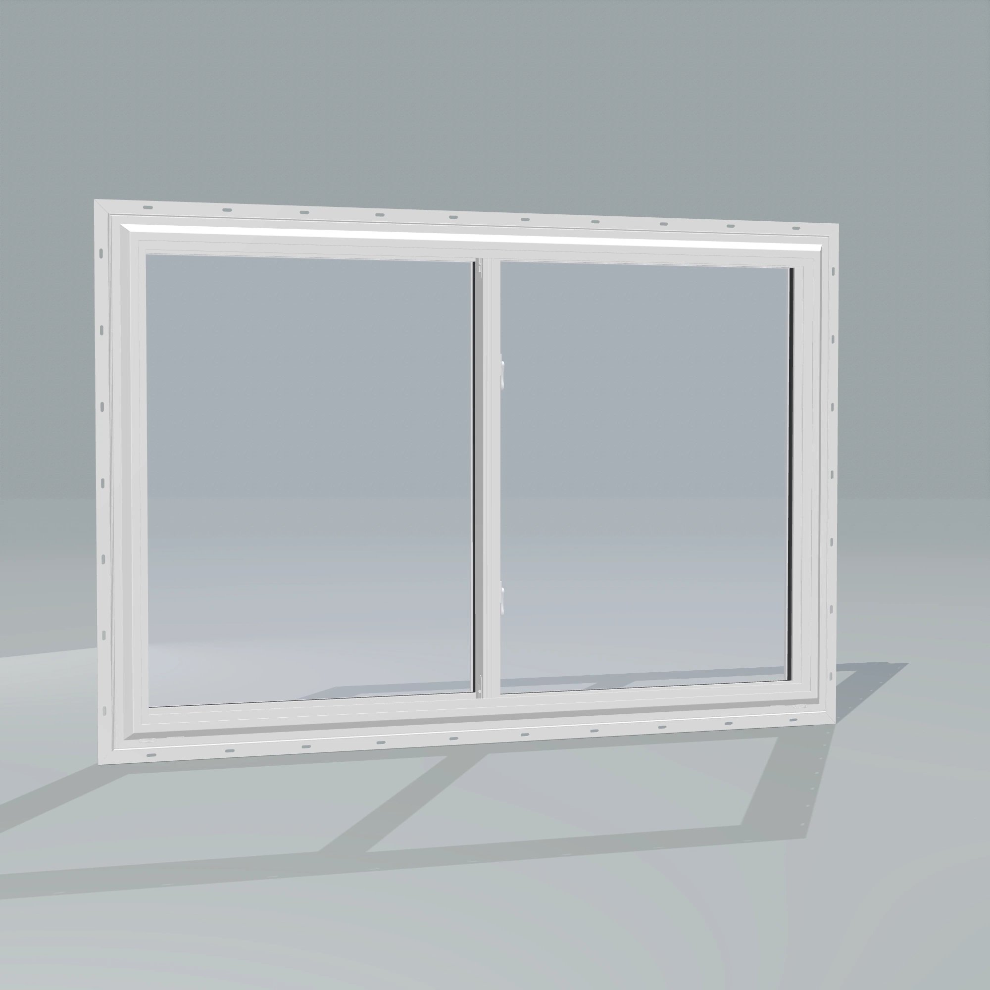 Angled exterior configurator view of the 60 × 40 inch double slider with tilt, white exterior / white interior, with nailing flange