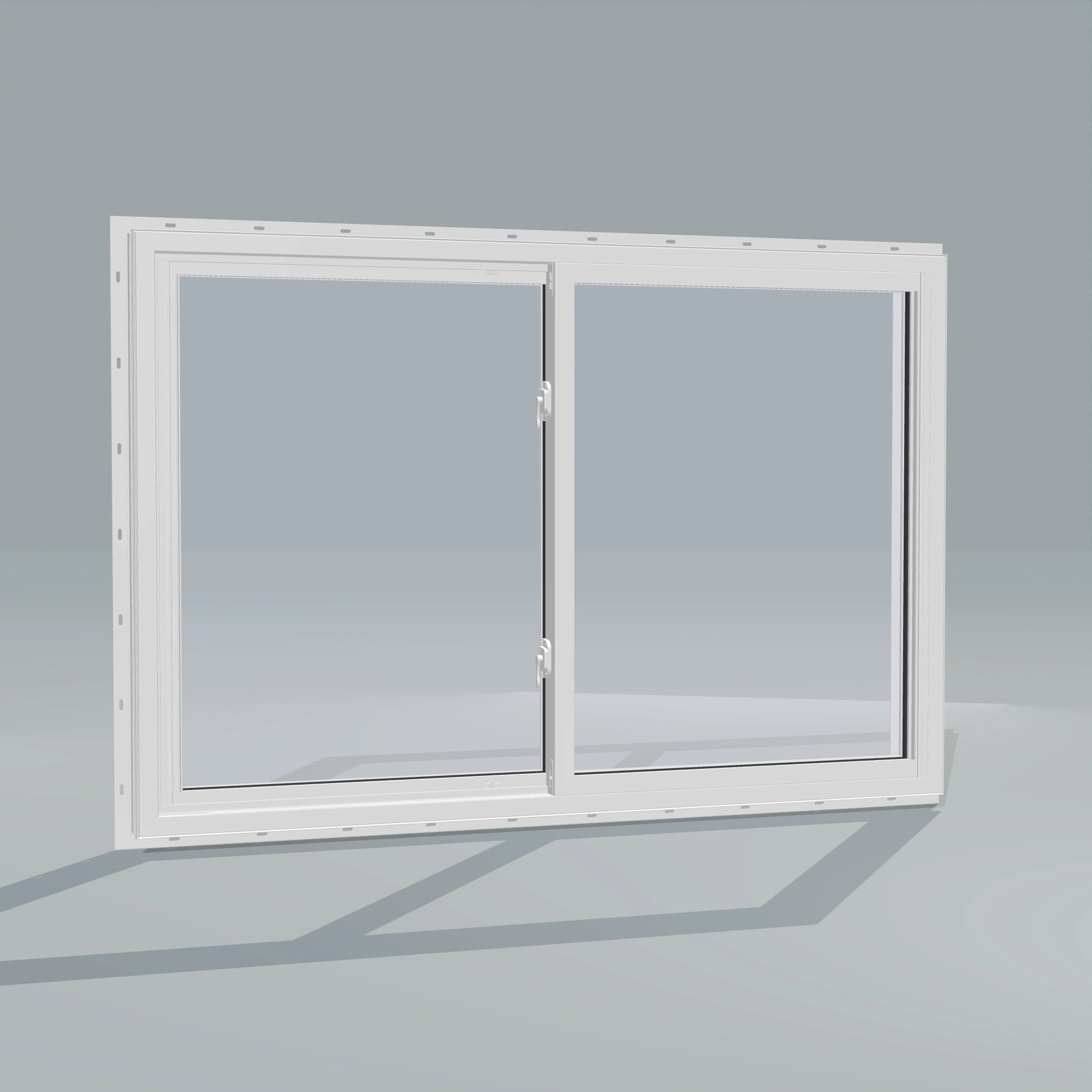 Angled interior view of the 60 × 40 inch double slider with tilt, white exterior / white interior, with nailing flange