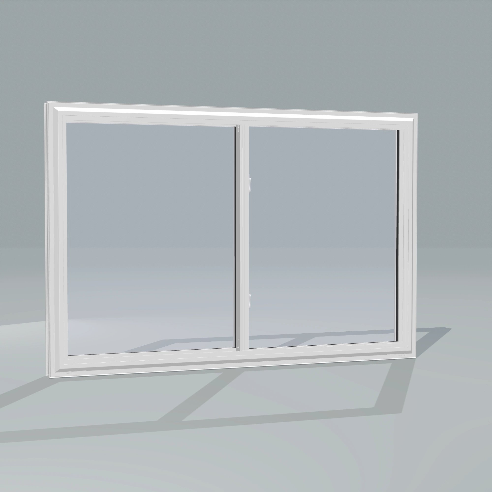 Angled exterior configurator view of the 60 × 40 inch double slider with tilt, white exterior / white interior, without nailing flange