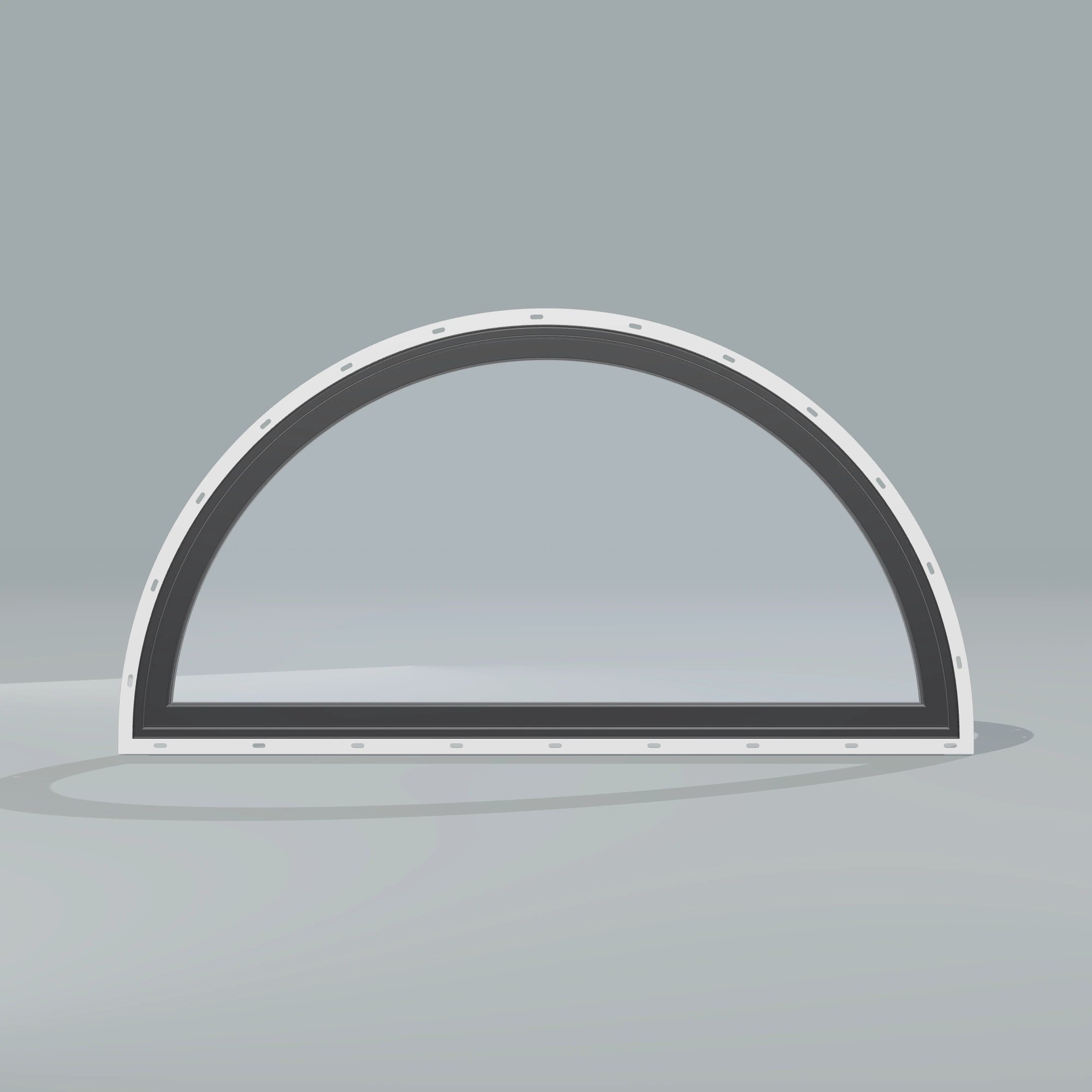 Straight exterior view of the 48 × 24 inch ellipse, black exterior / black interior, with nailing flange