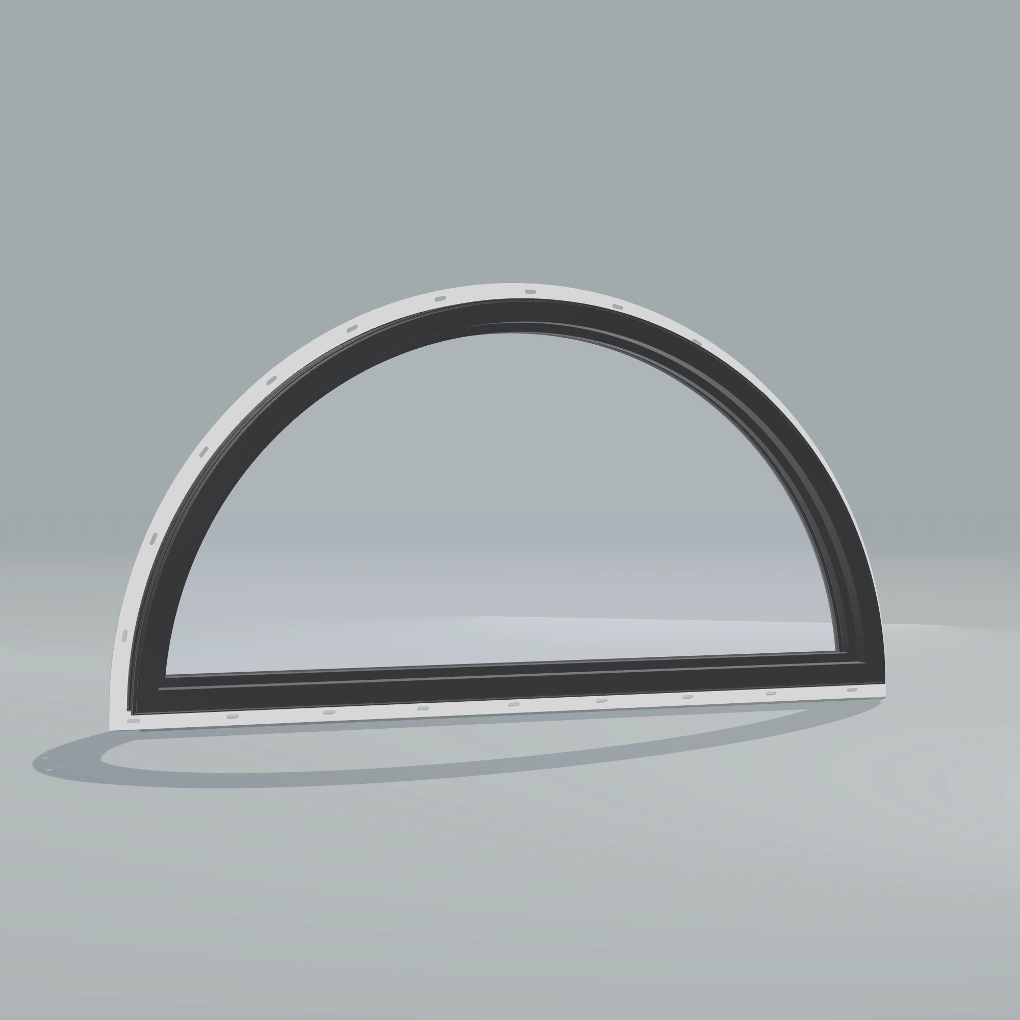 Angled interior view of the 48 × 24 inch ellipse, black exterior / black interior, with nailing flange