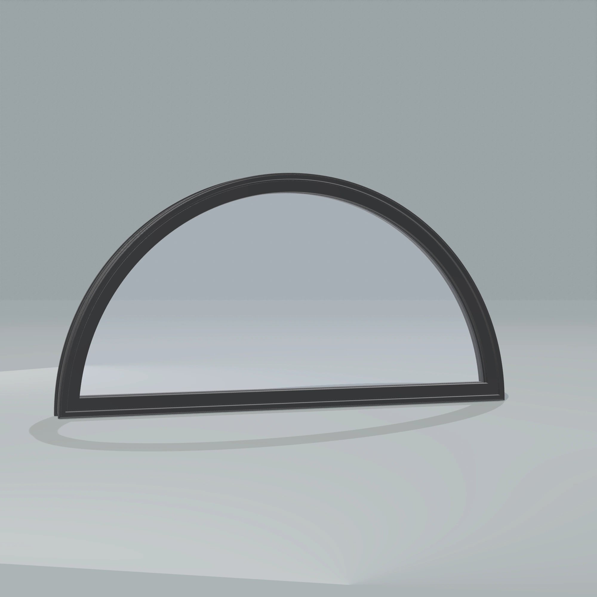 Angled exterior configurator view of the 48 × 24 inch ellipse, black exterior / black interior, without nailing flange