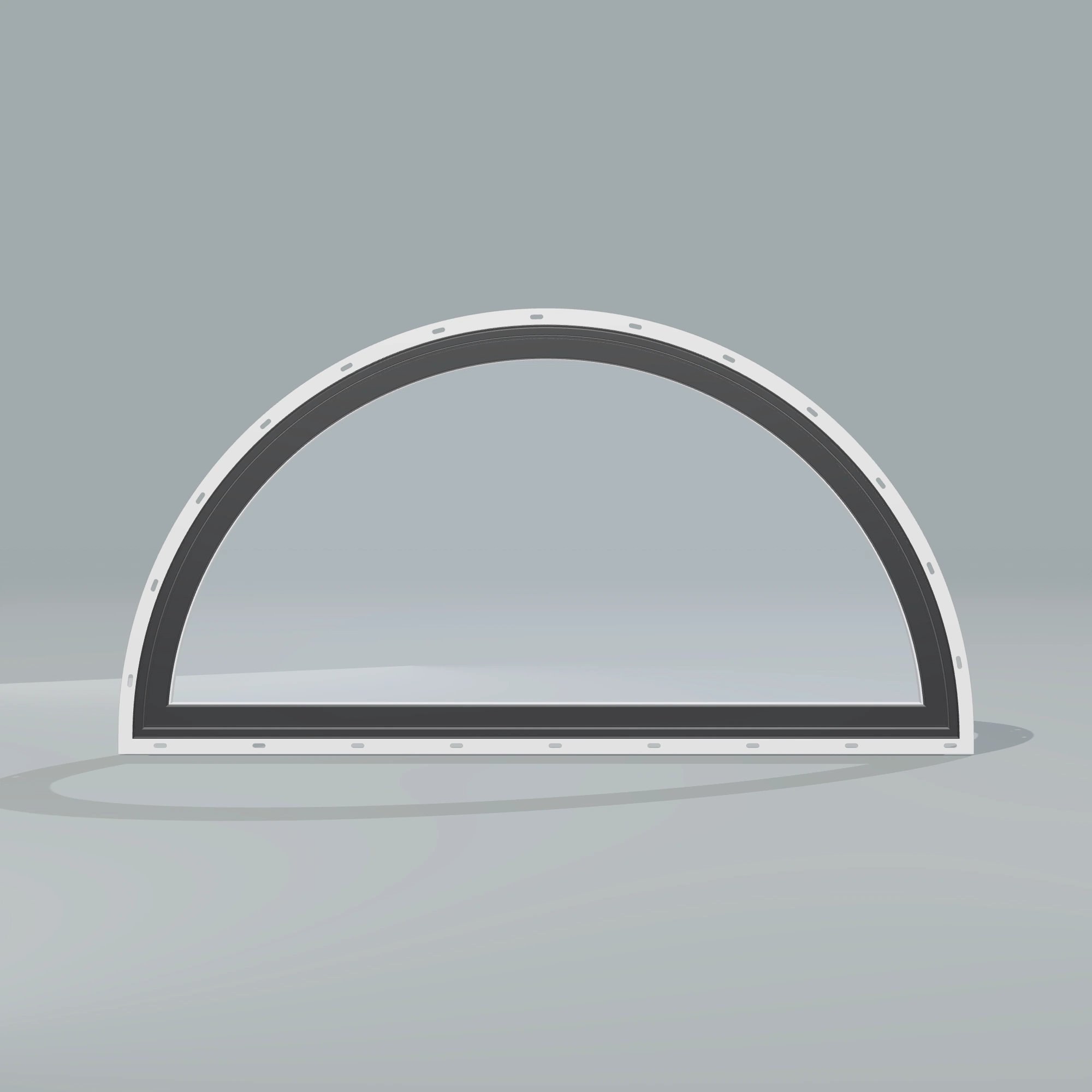 Straight exterior view of the 48 × 24 inch ellipse, black exterior / white interior, with nailing flange