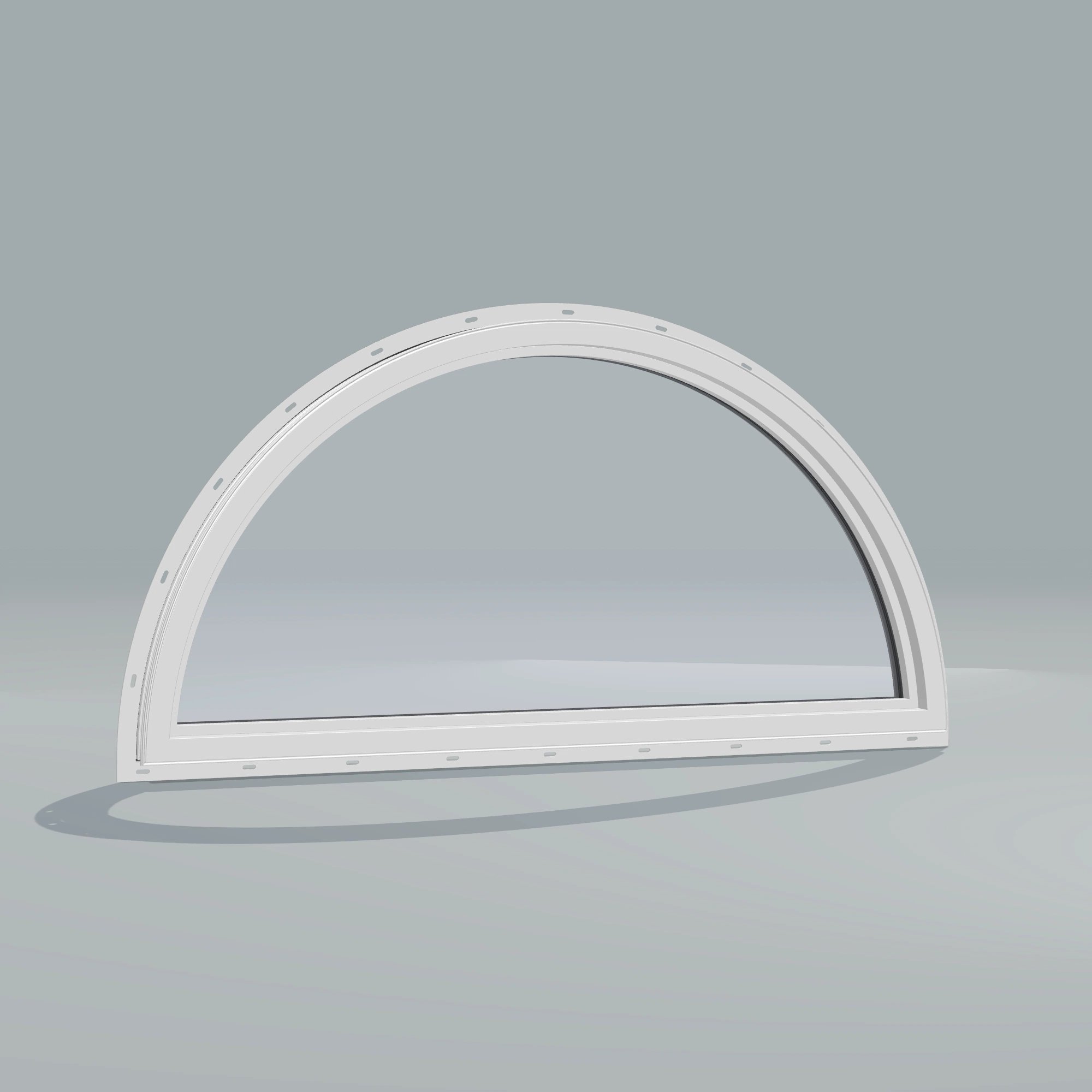 Angled interior view of the 48 × 24 inch ellipse, black exterior / white interior, with nailing flange