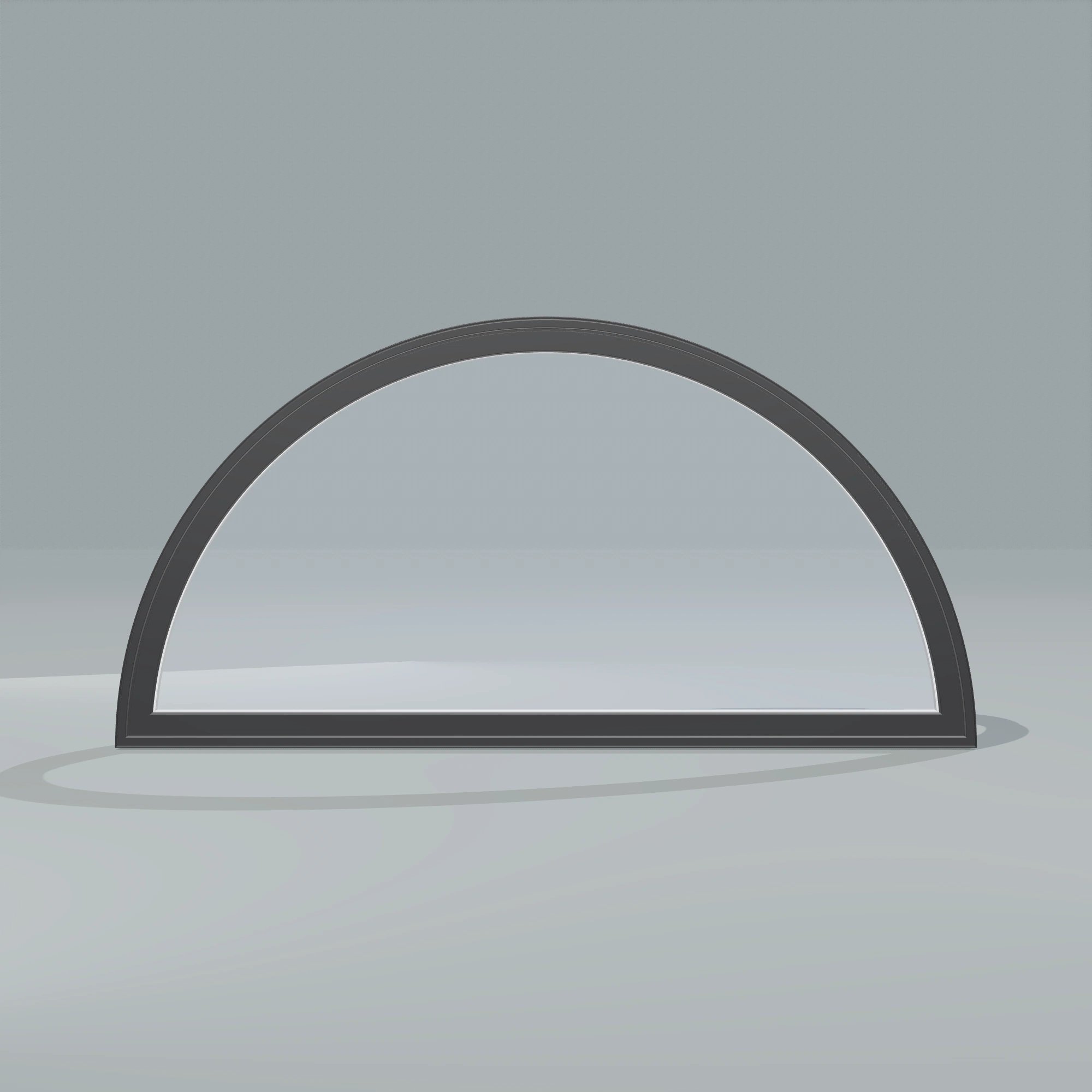Straight exterior view of the 48 × 24 inch ellipse, black exterior / white interior, without nailing flange
