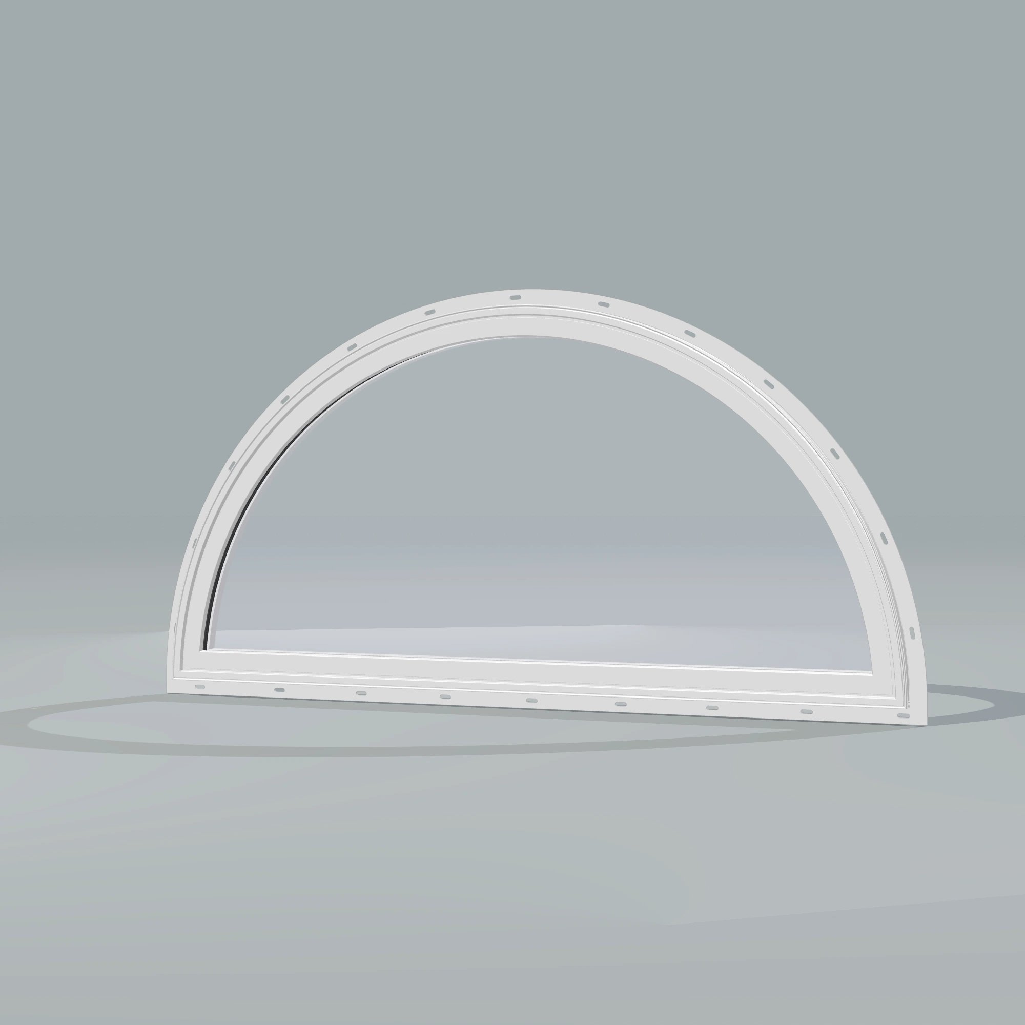 Opposite exterior angle of the 48 × 24 inch ellipse, white exterior / white interior, with nailing flange