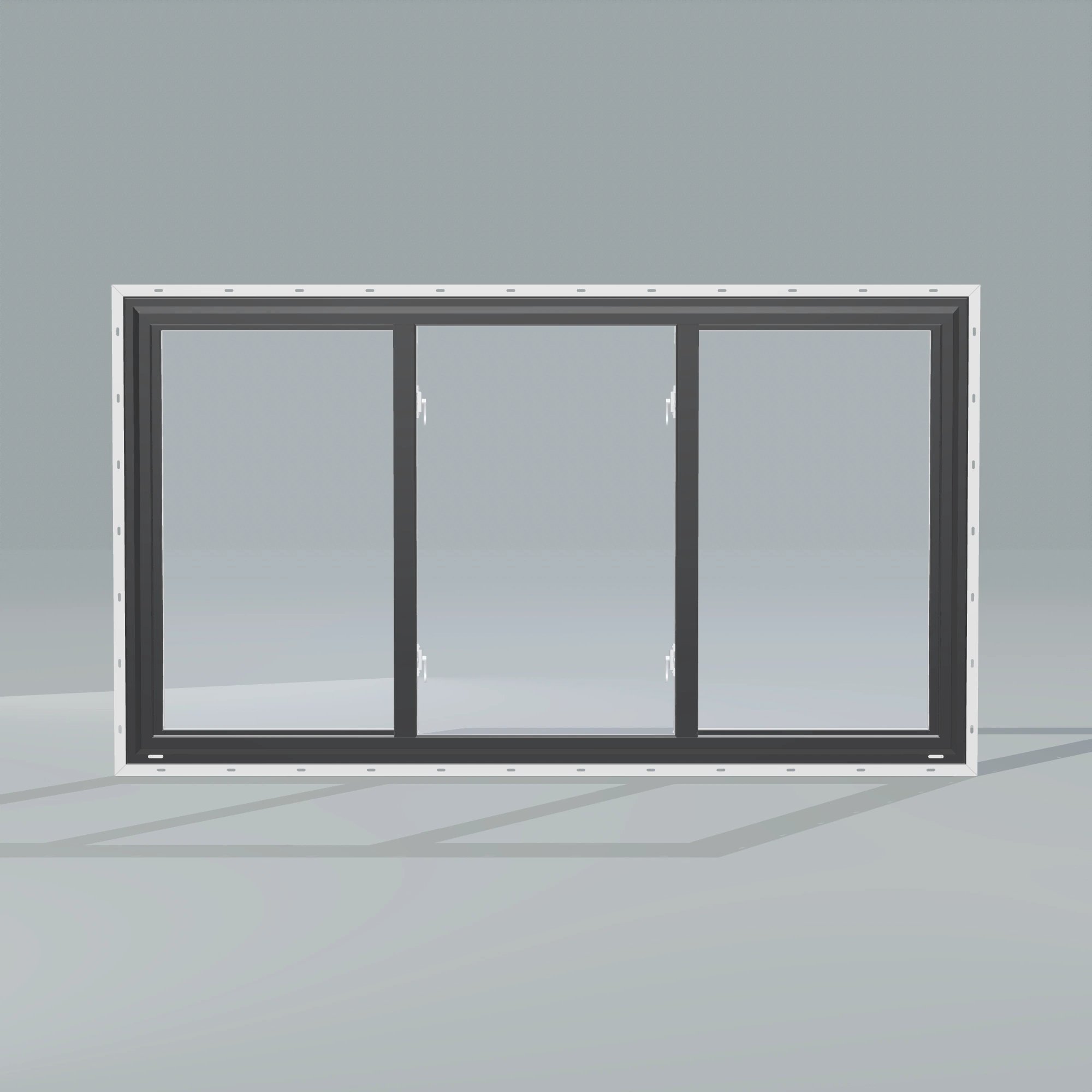 Straight exterior view of the 72 × 40 inch end vent slider, black exterior / white interior, with nailing flange