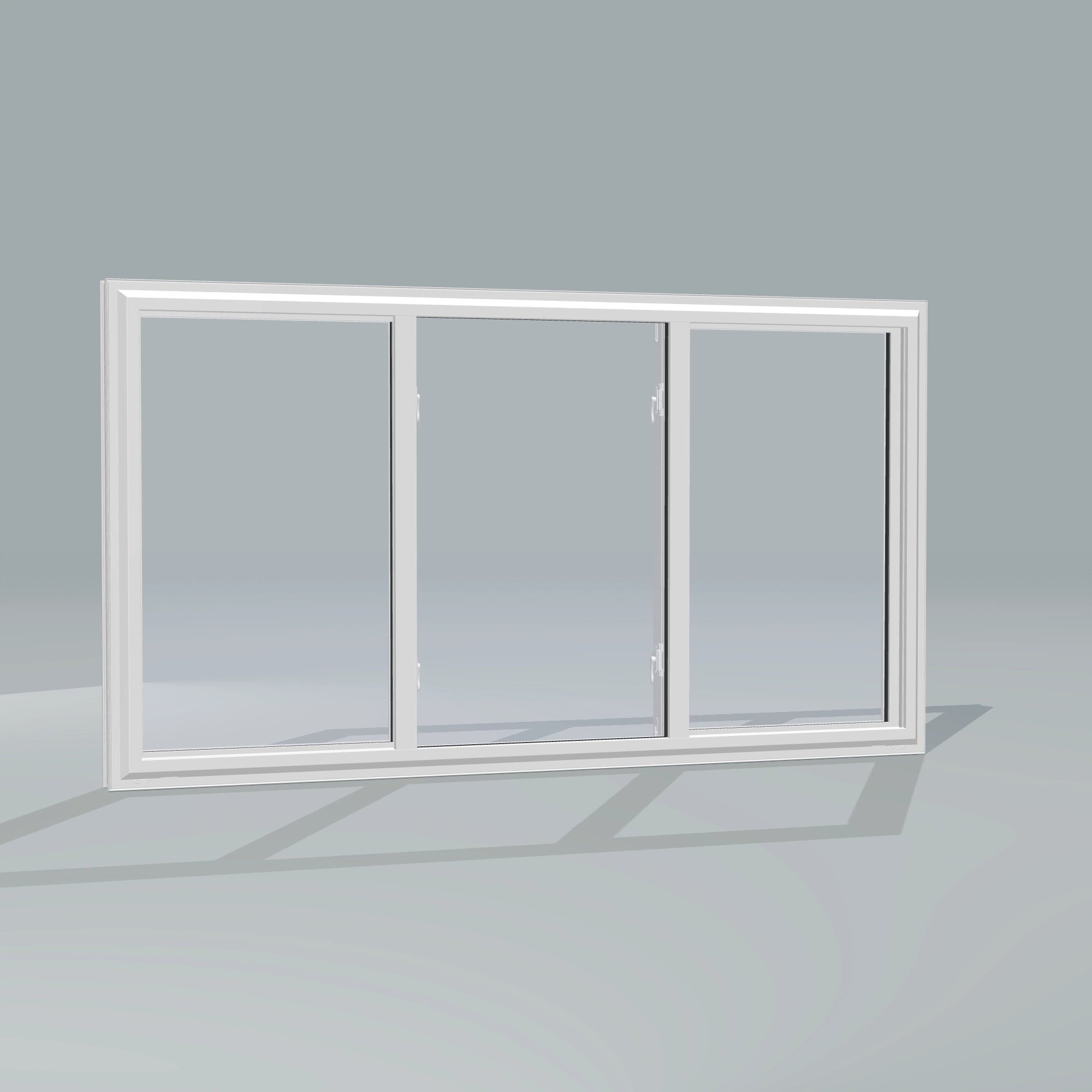 Angled exterior configurator view of the 72 × 40 inch end vent slider, white exterior / white interior, without nailing flange