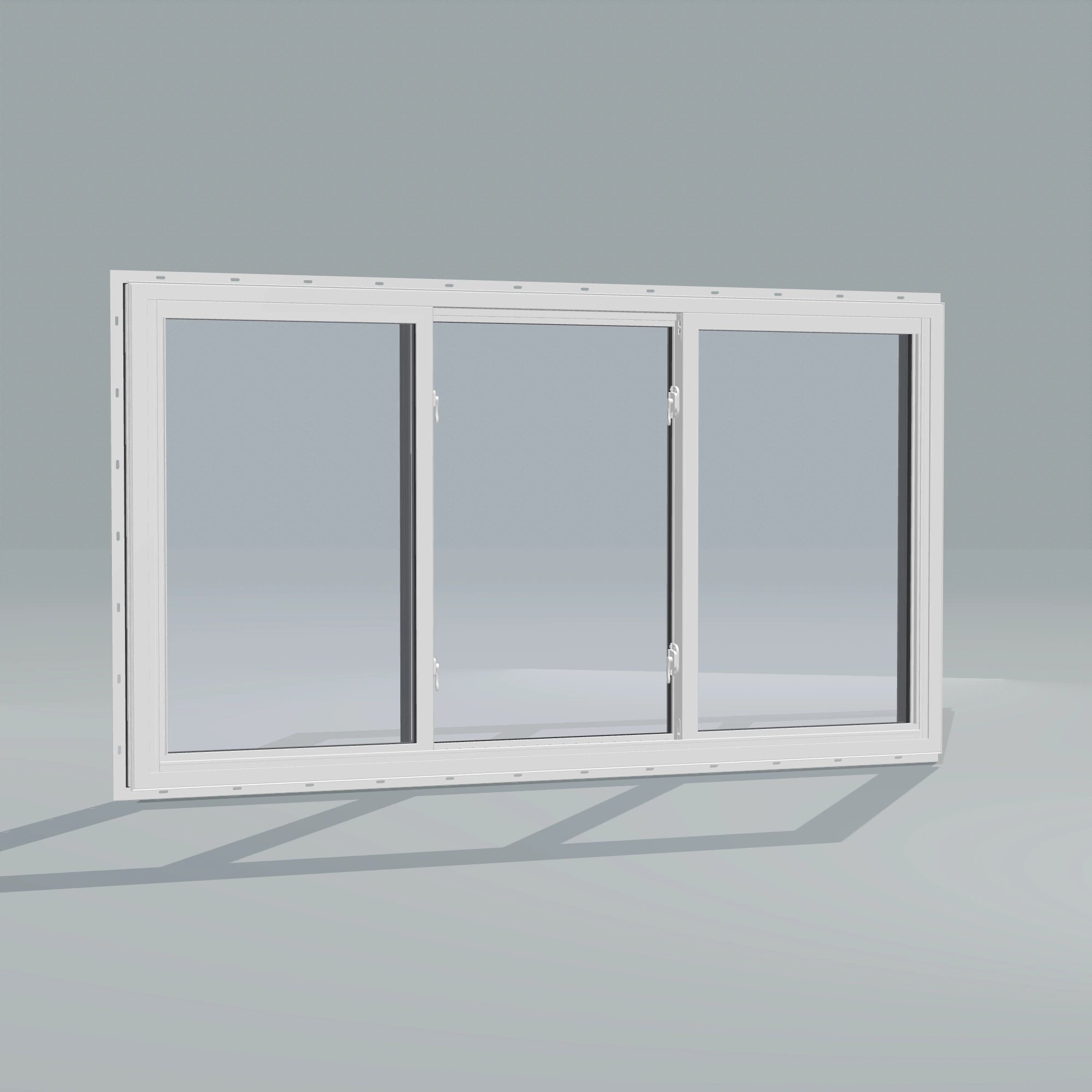 Angled interior view of the 72 × 40 inch end vent slider with tilt, black exterior / white interior, with nailing flange